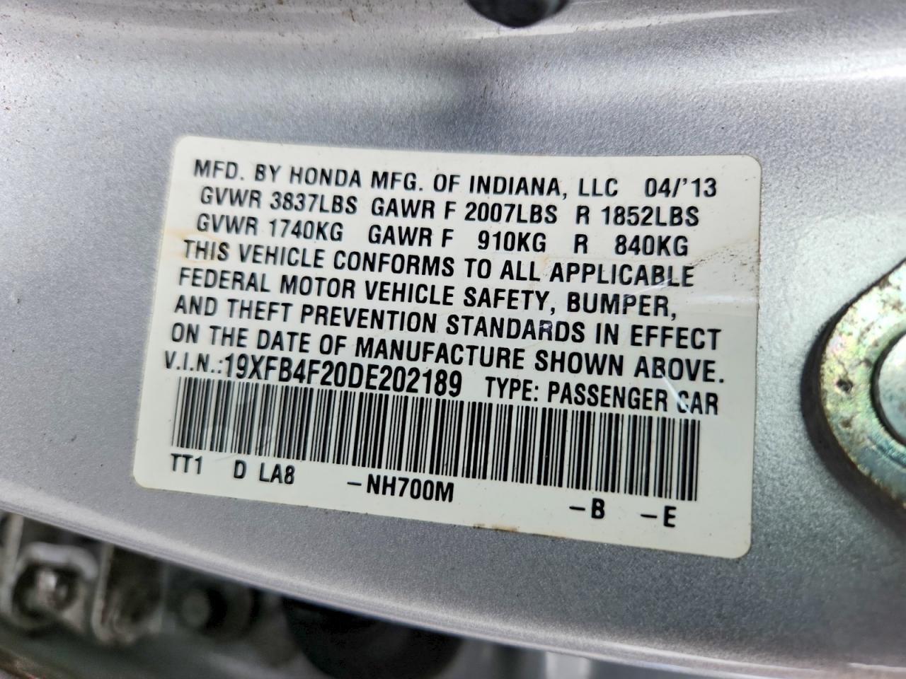 2013 Honda Civic Hybrid Silver vin: 19XFB4F20DE202189