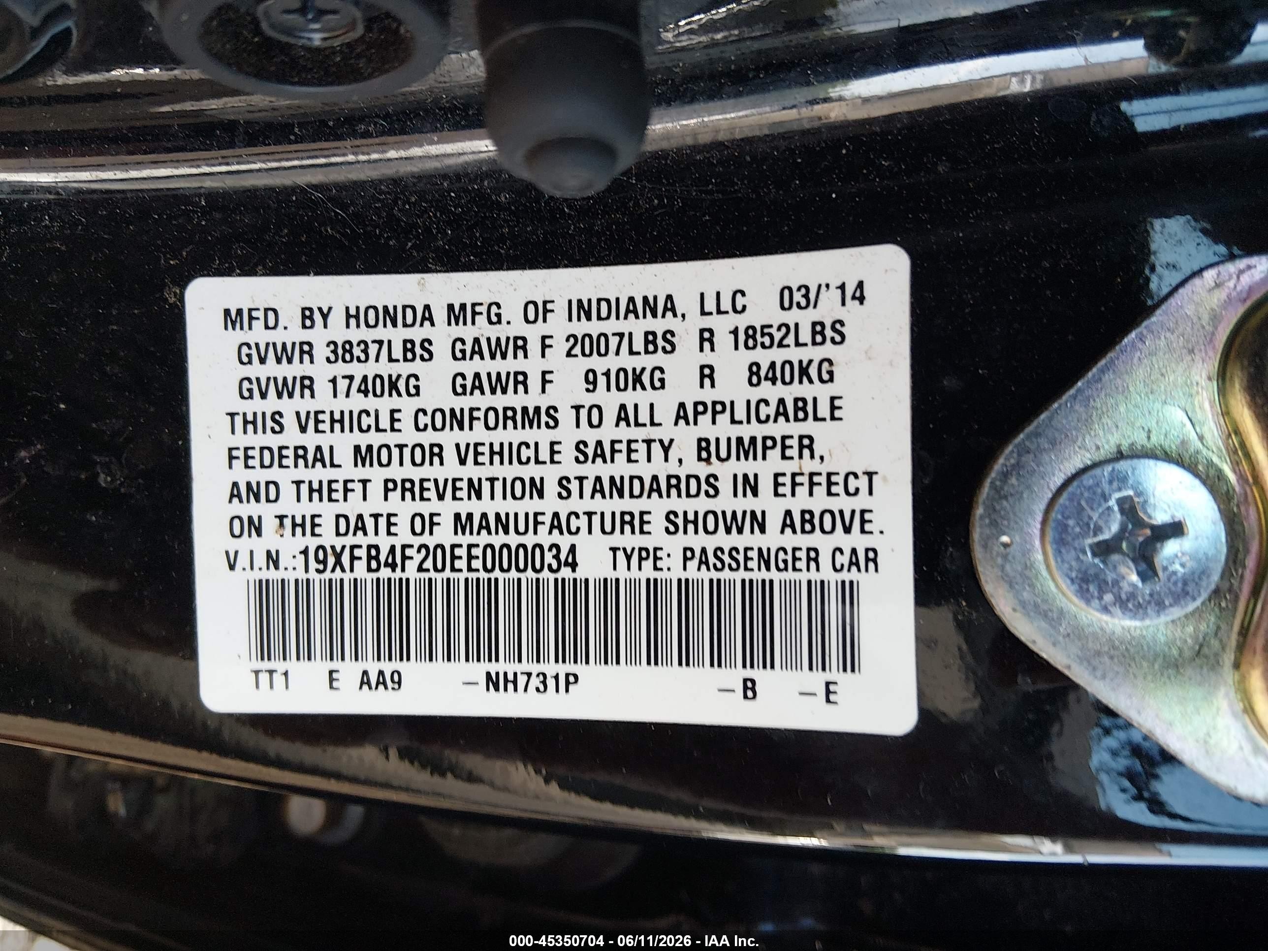 2014 Honda Civic Hybrid Black vin: 19XFB4F20EE000034