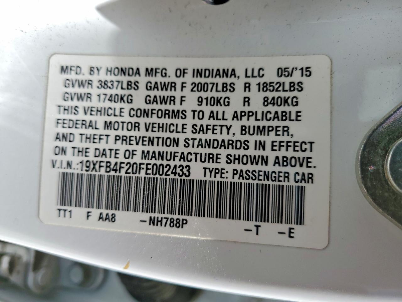 2015 Honda Civic Hybrid White vin: 19XFB4F20FE002433
