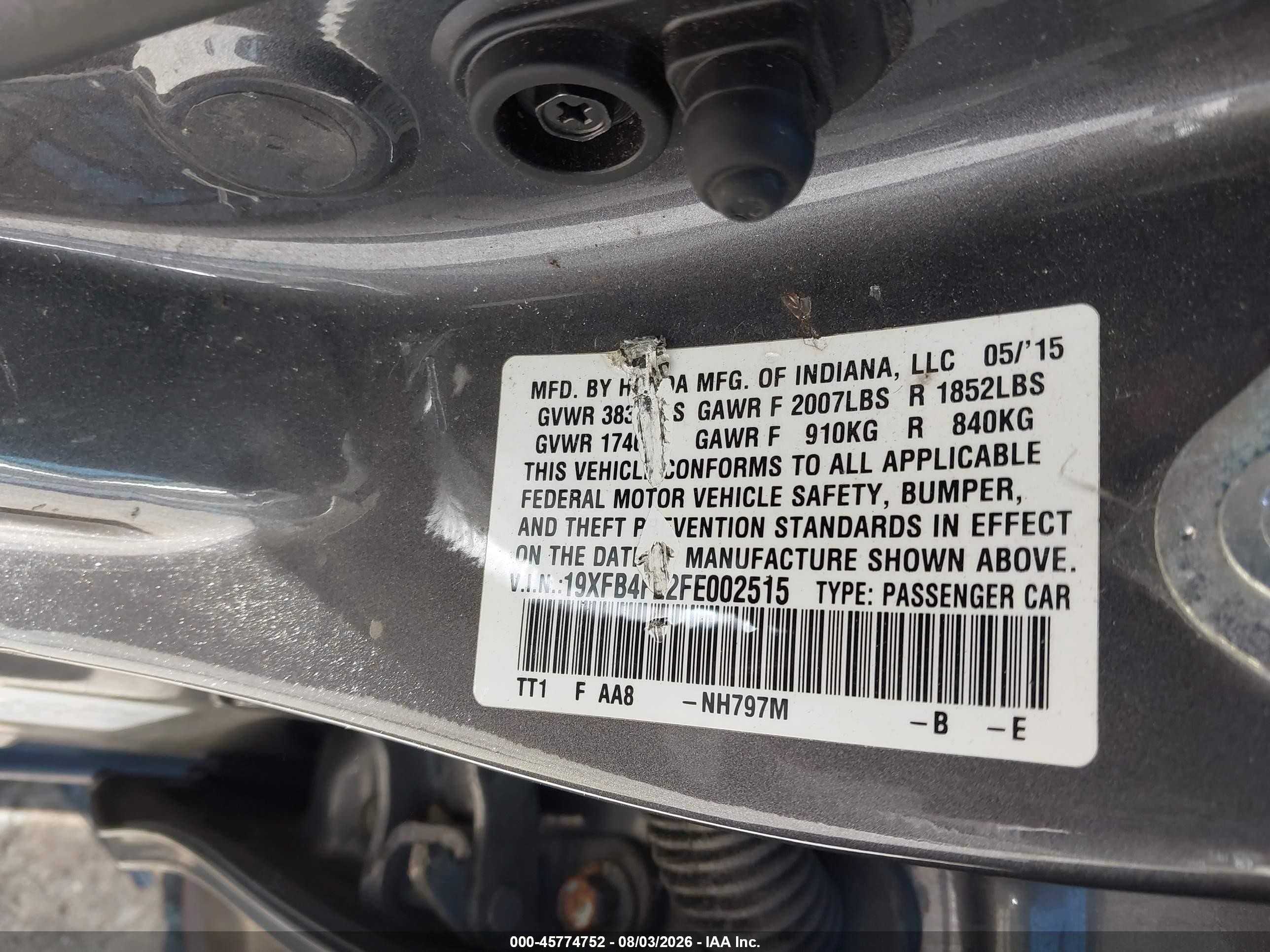 2015 Honda Civic Hybrid   Gray vin: 19XFB4F22FE002515