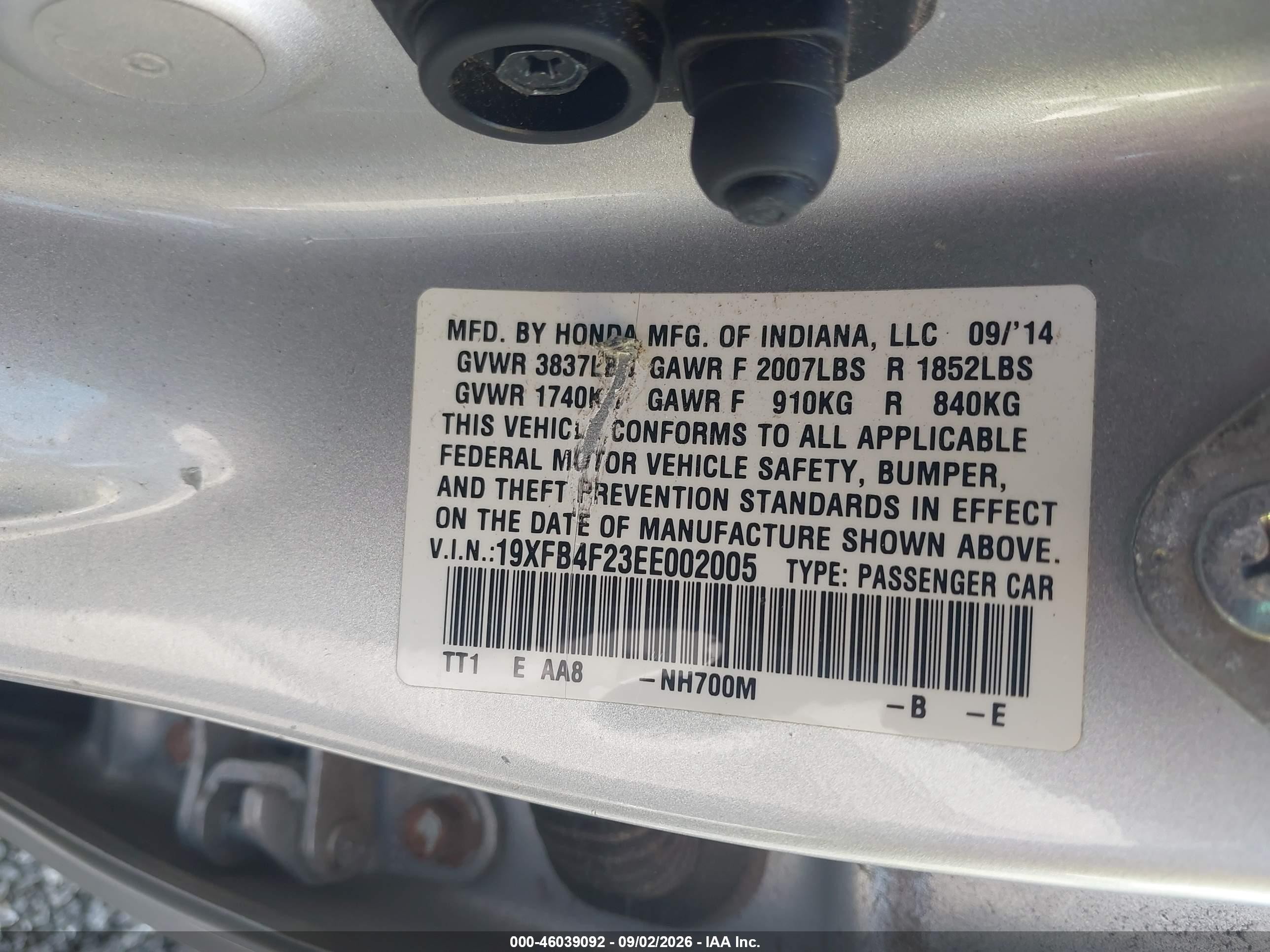 2014 Honda Civic Hybrid   Silver vin: 19XFB4F23EE002005