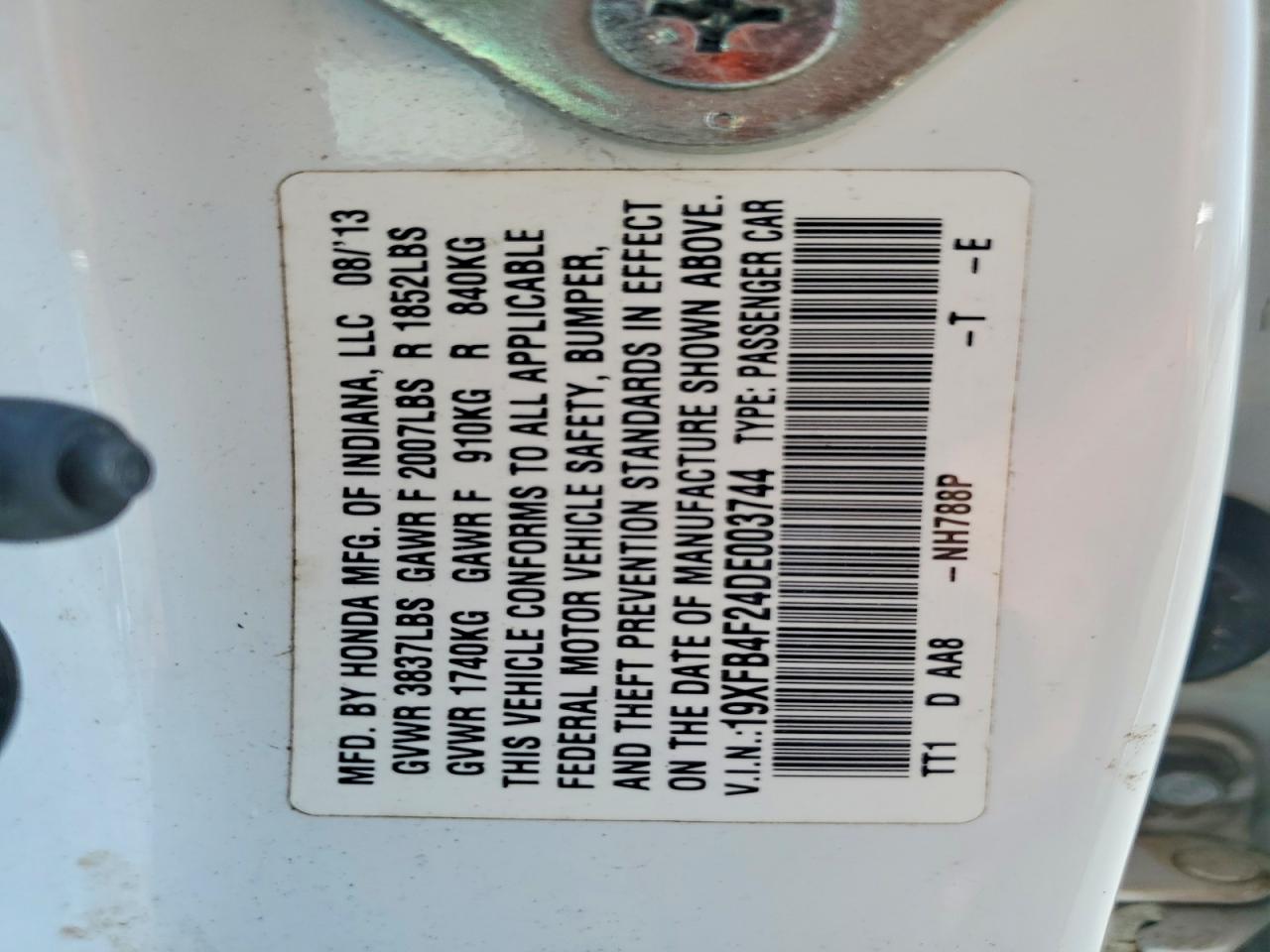 2013 Honda Civic Hybrid White vin: 19XFB4F24DE003744