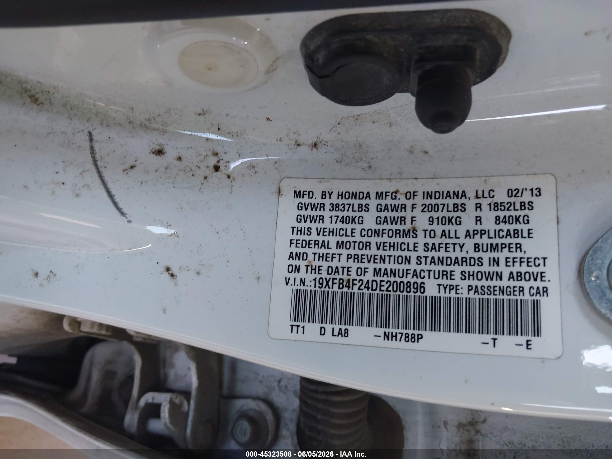 2013 Honda Civic Hybrid   Белый vin: 19XFB4F24DE200896