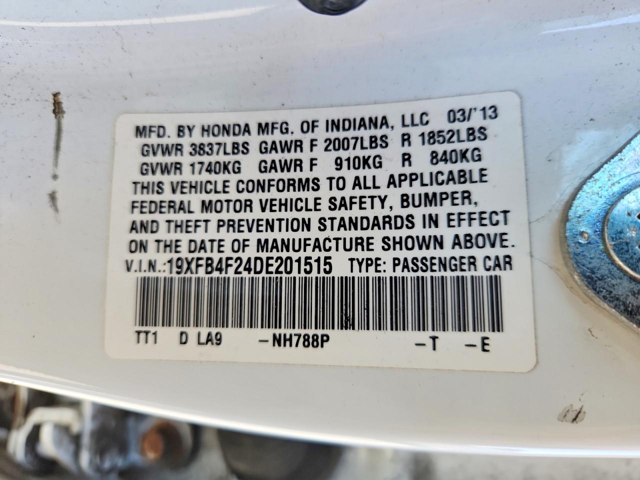 2013 Honda Civic Hybrid White vin: 19XFB4F24DE201515