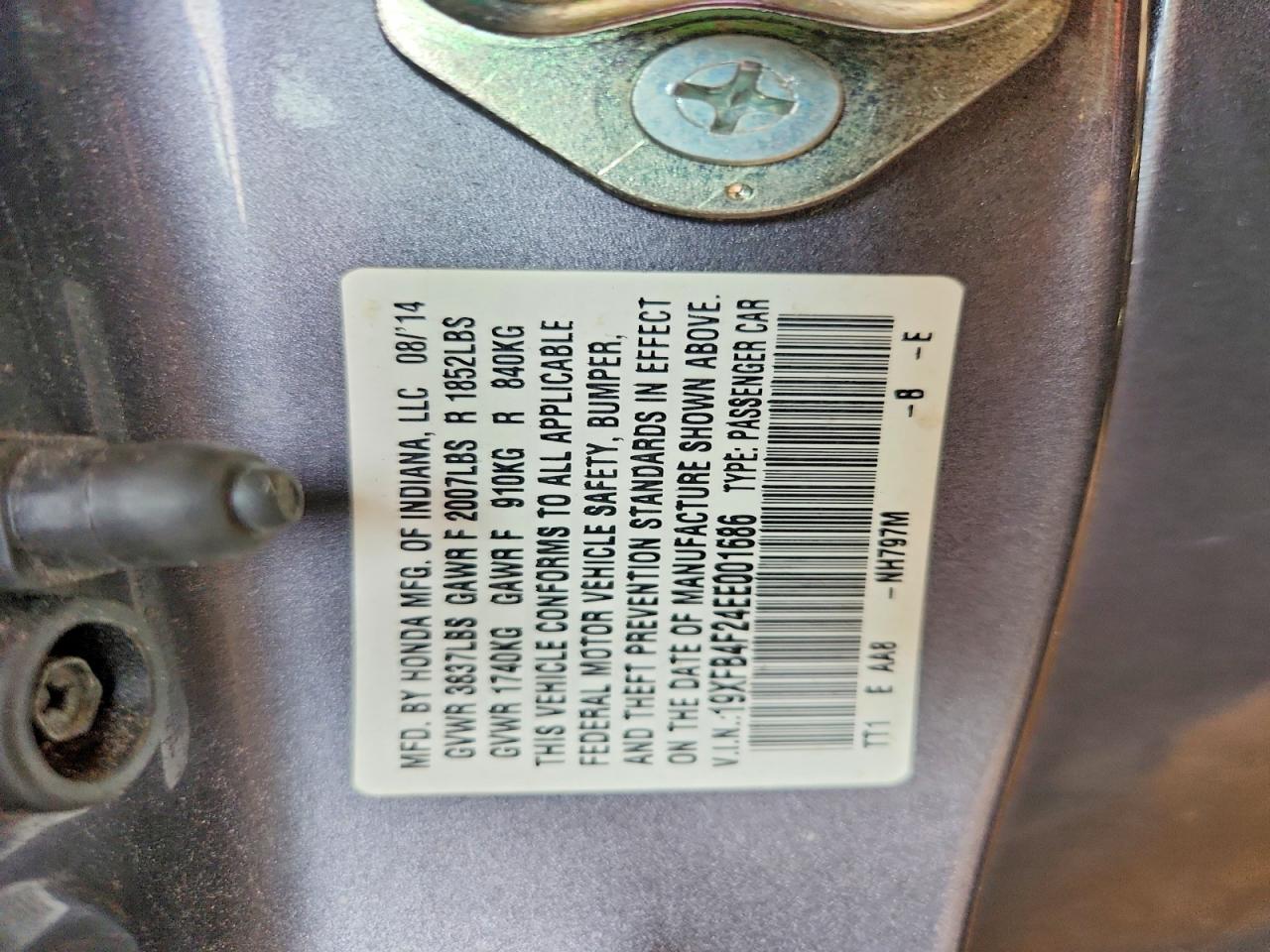 2014 Honda Civic Hybrid Gray vin: 19XFB4F24EE001686