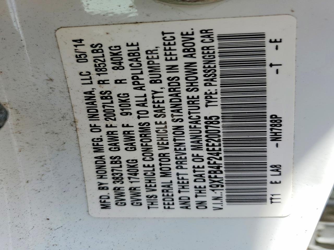 2014 Honda Civic Hybrid White vin: 19XFB4F24EE200785