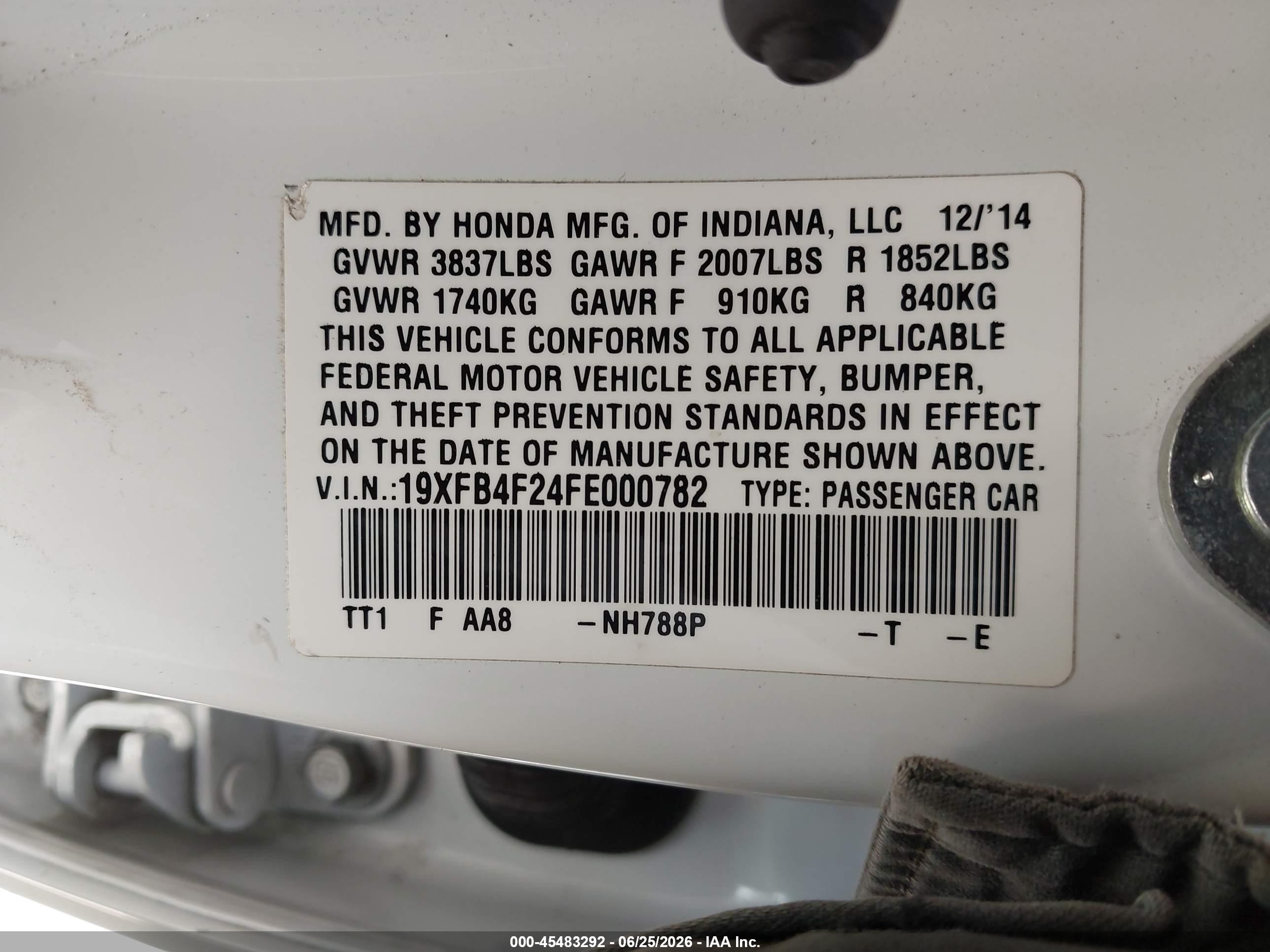 2015 Honda Civic Hybrid   Белый vin: 19XFB4F24FE000782