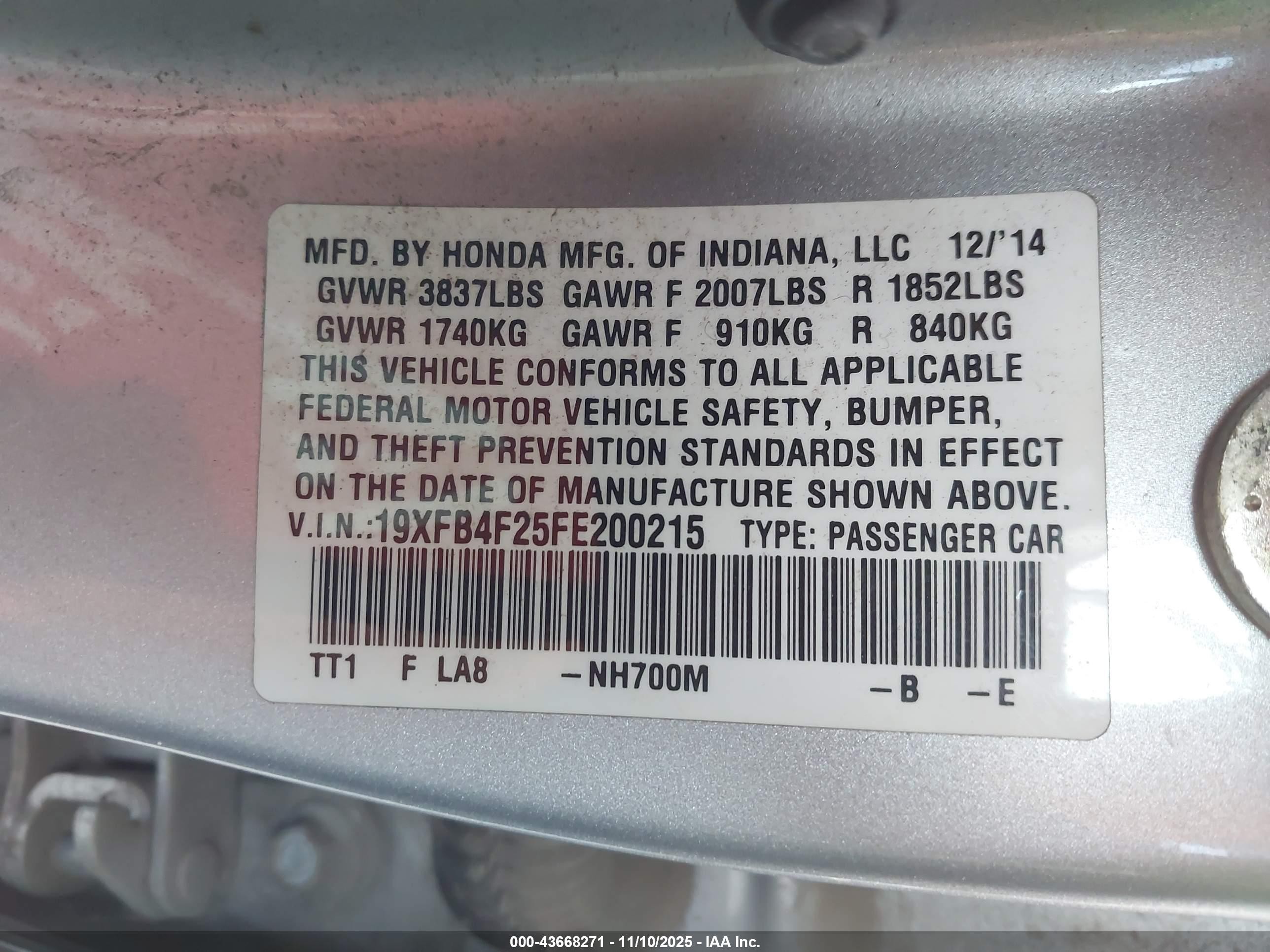2015 Honda Civic Hybrid   Silver vin: 19XFB4F25FE200215
