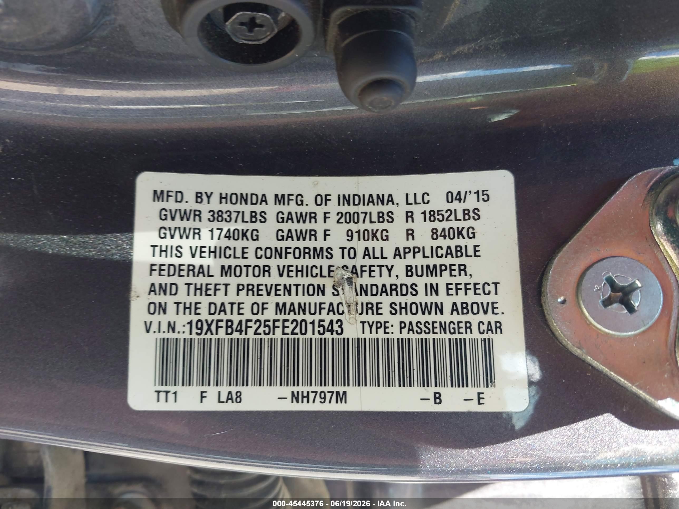2015 Honda Civic Hybrid   Gray vin: 19XFB4F25FE201543