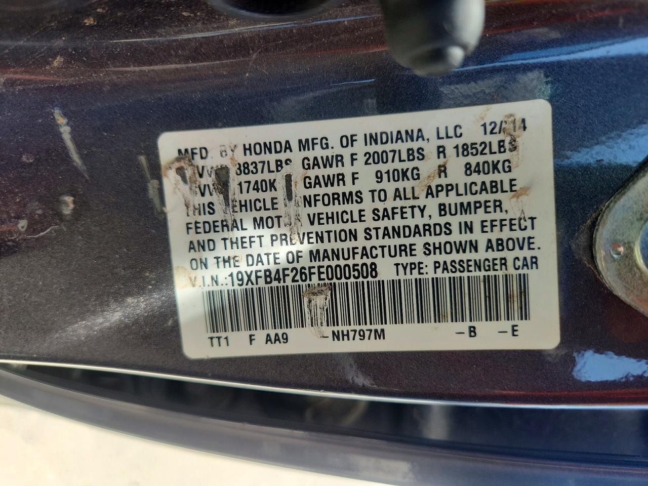 2015 Honda Civic Hybrid Gray vin: 19XFB4F26FE000508