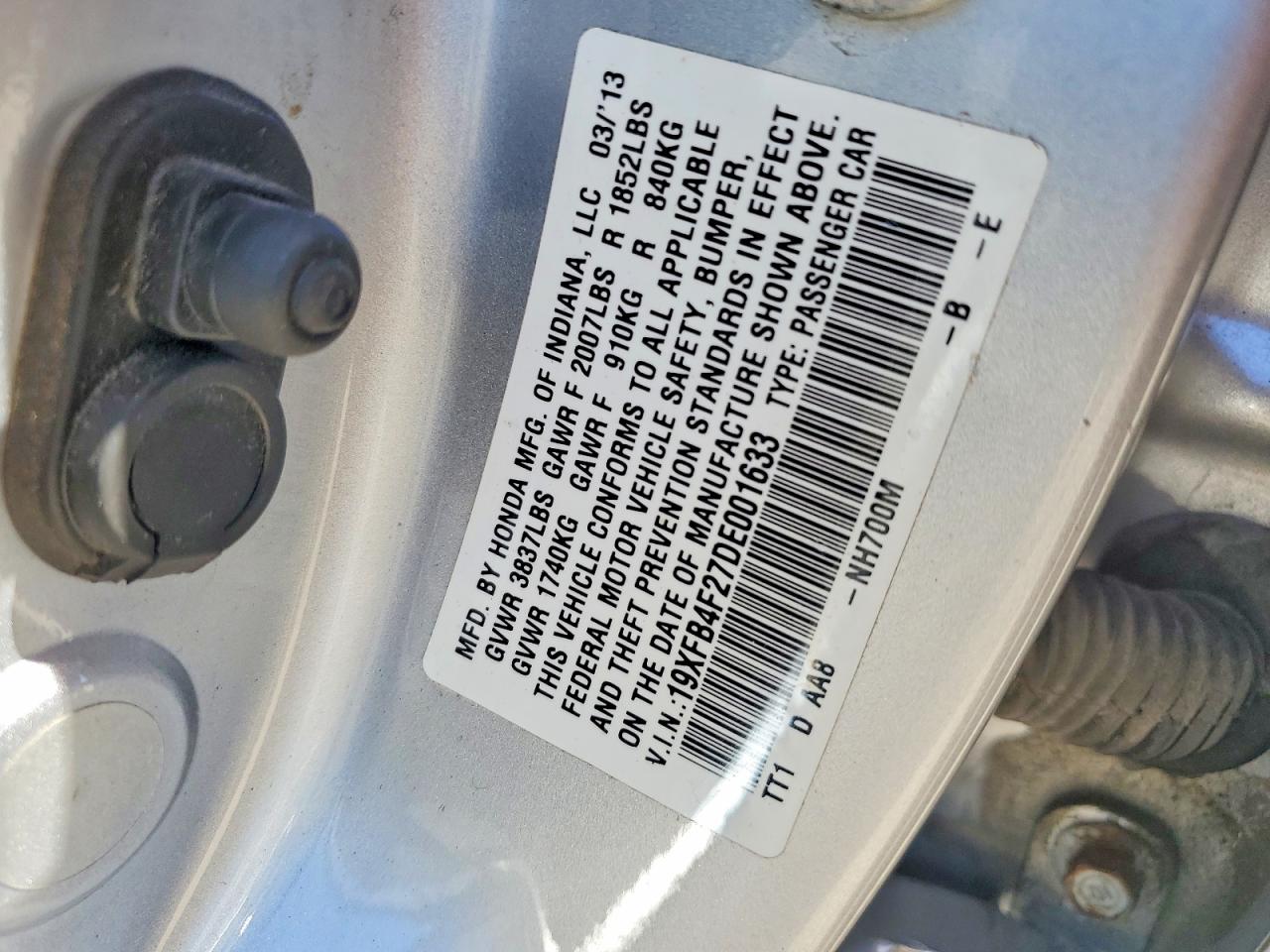2013 Honda Civic Hybrid Silver vin: 19XFB4F27DE001633