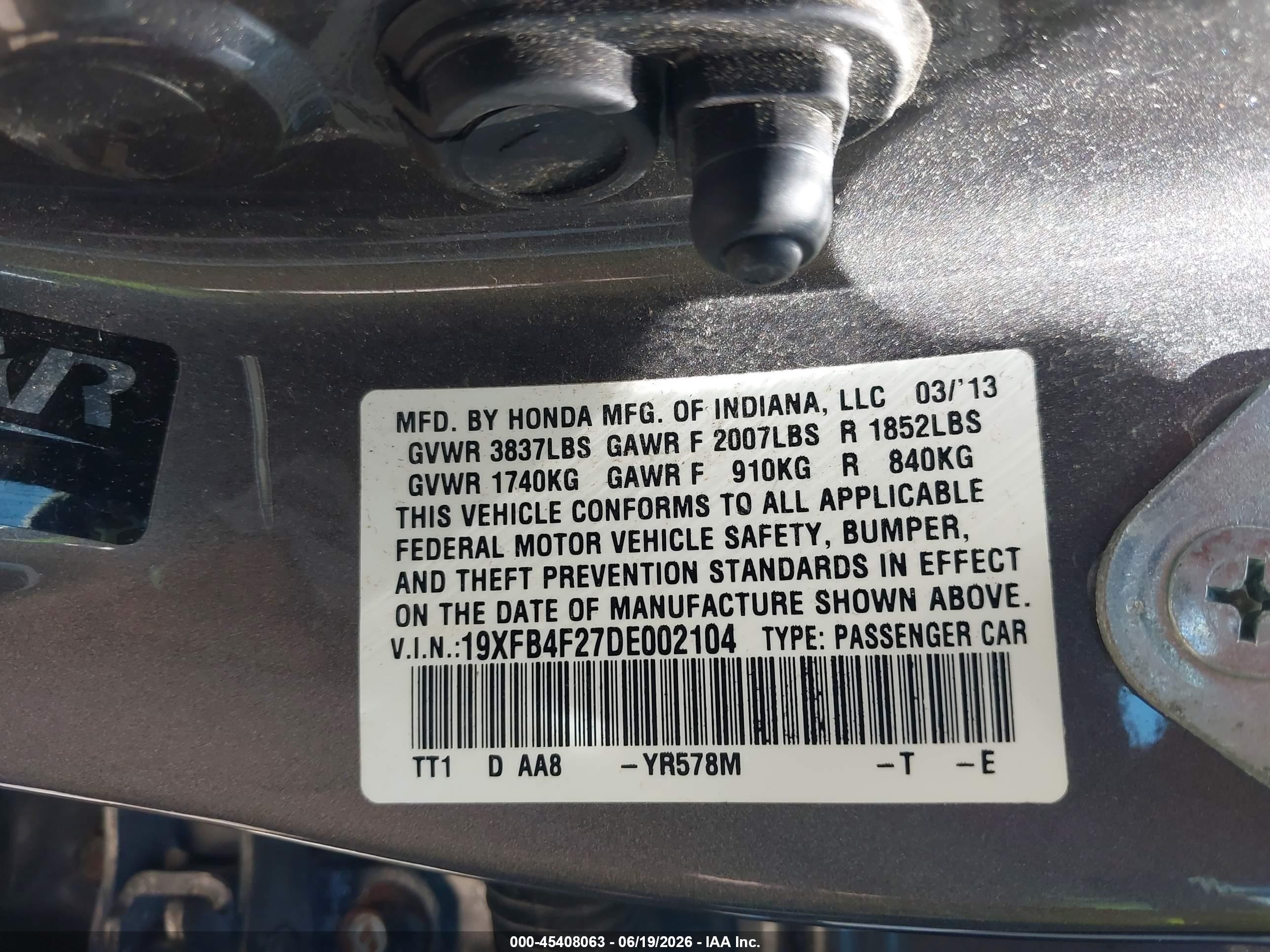 2013 Honda Civic Hybrid Gray vin: 19XFB4F27DE002104