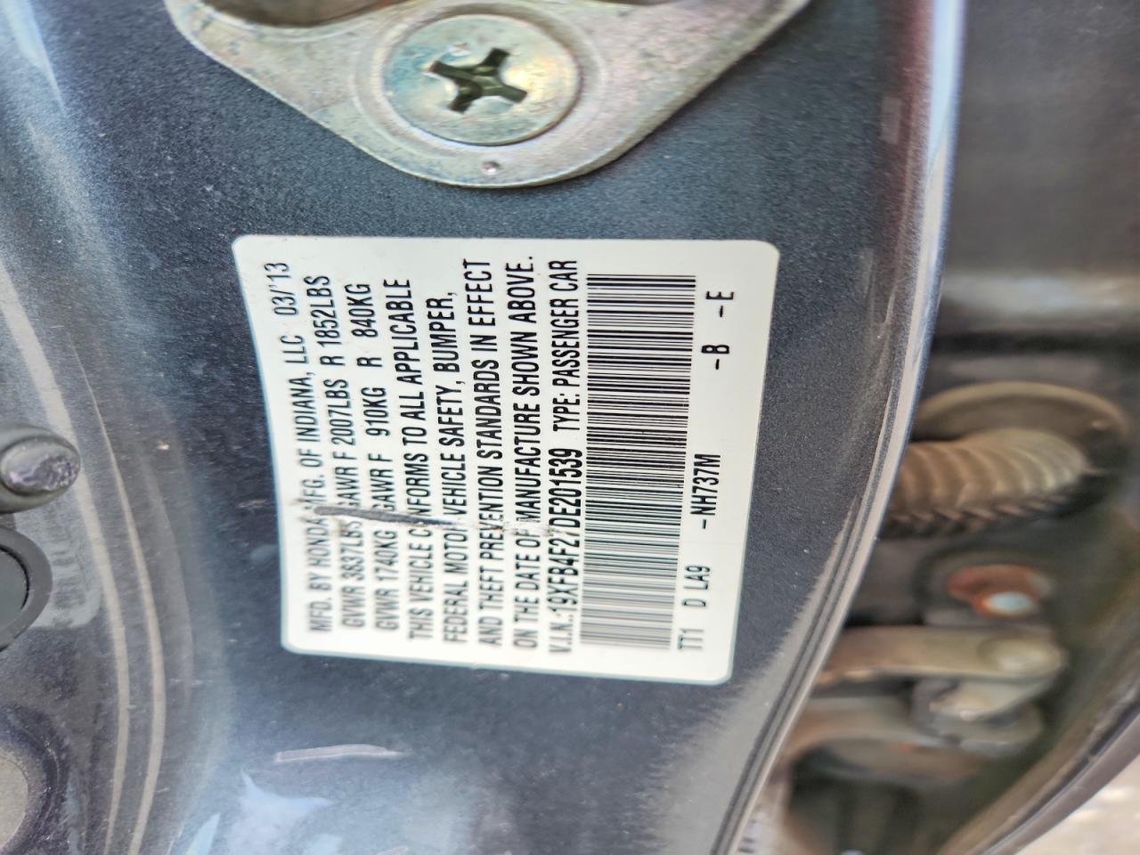2013 Honda Civic Hybrid Gray vin: 19XFB4F27DE201539