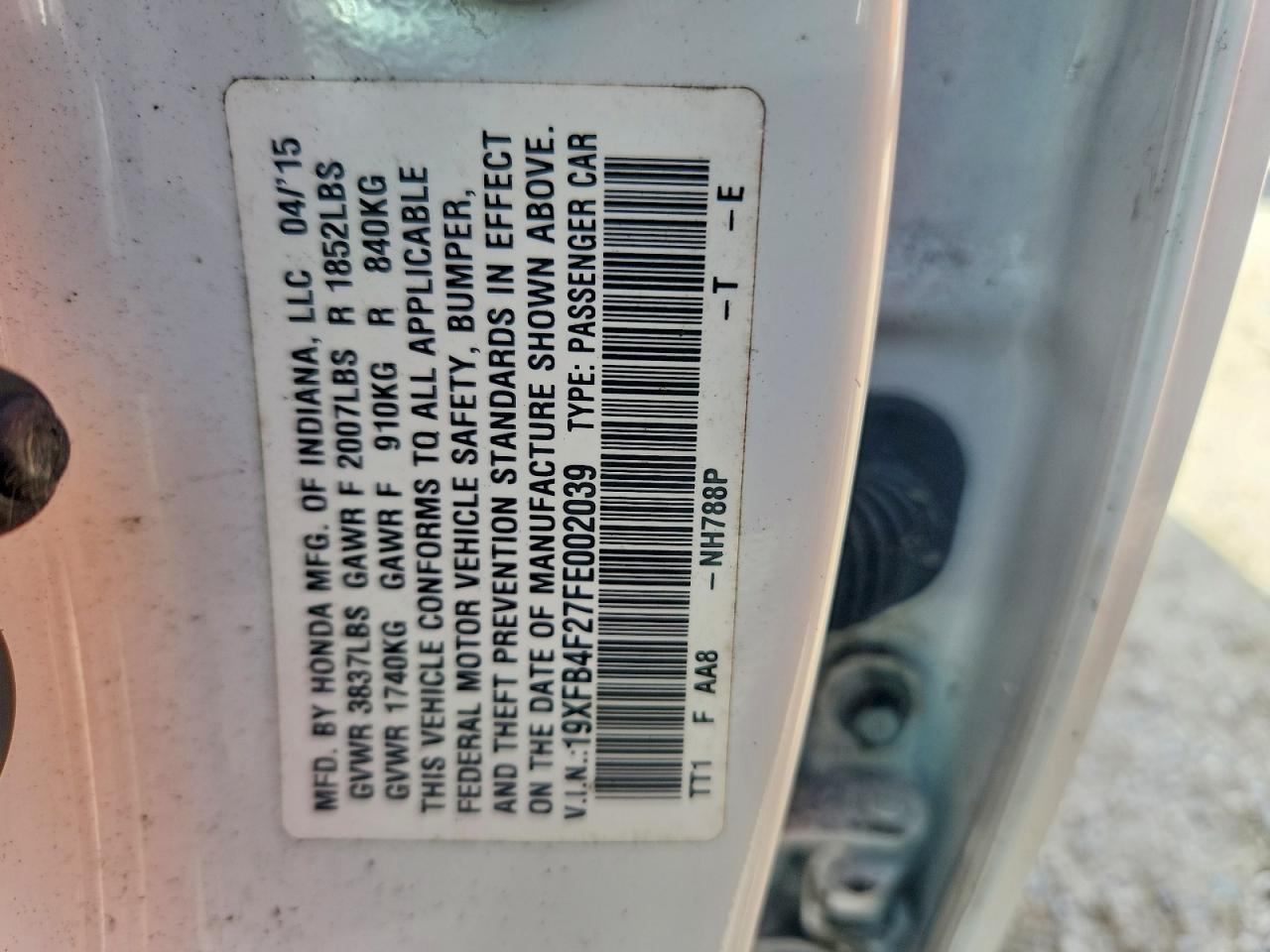 2015 Honda Civic Hybrid White vin: 19XFB4F27FE002039