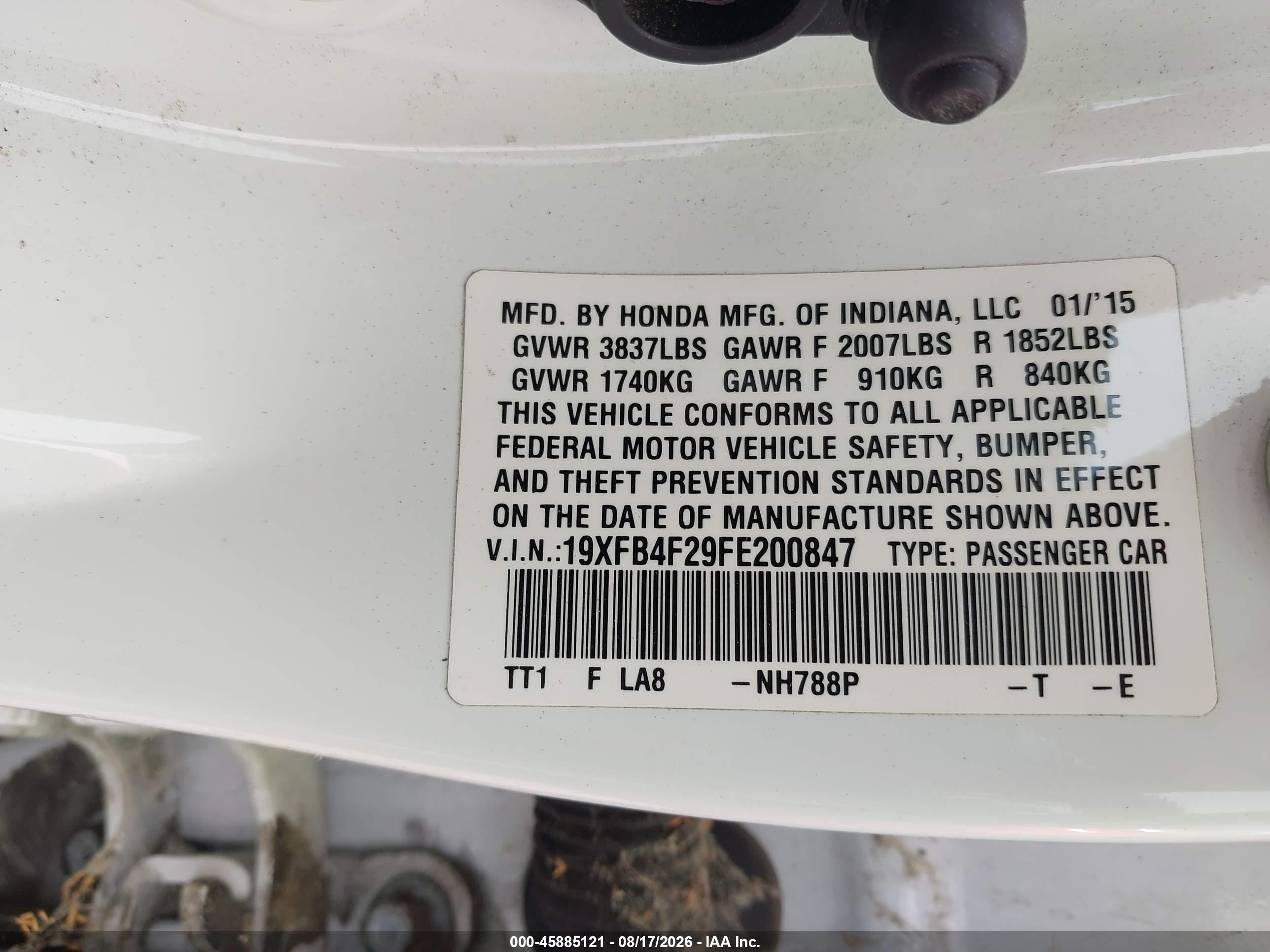 2015 Honda Civic Hybrid   White vin: 19XFB4F29FE200847