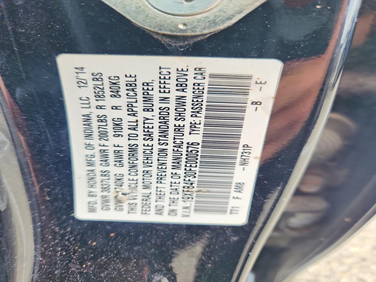 2015 Honda Civic Hybrid L Black vin: 19XFB4F30FE000576