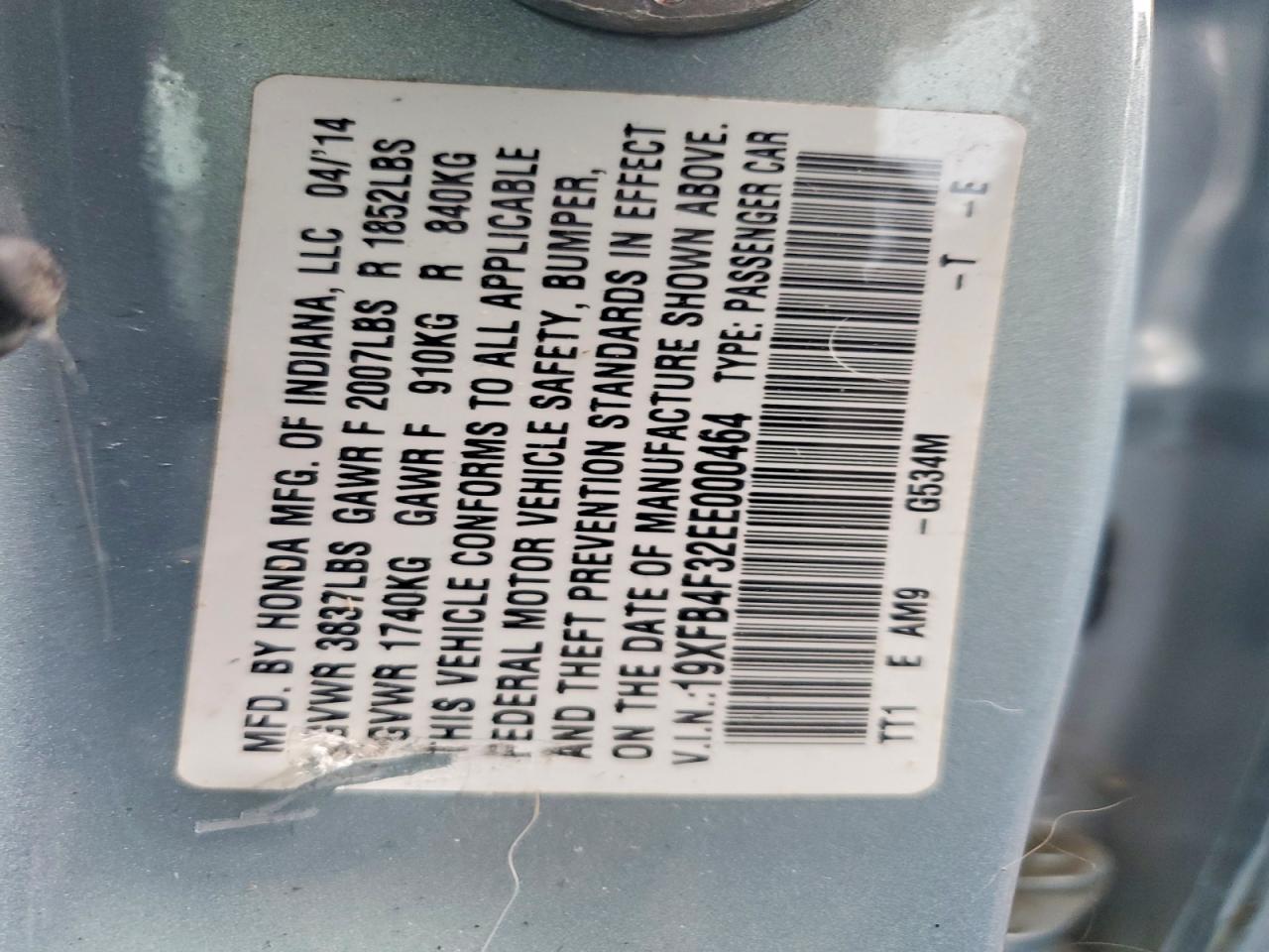 2014 Honda Civic Hybrid L Blue vin: 19XFB4F32EE000464