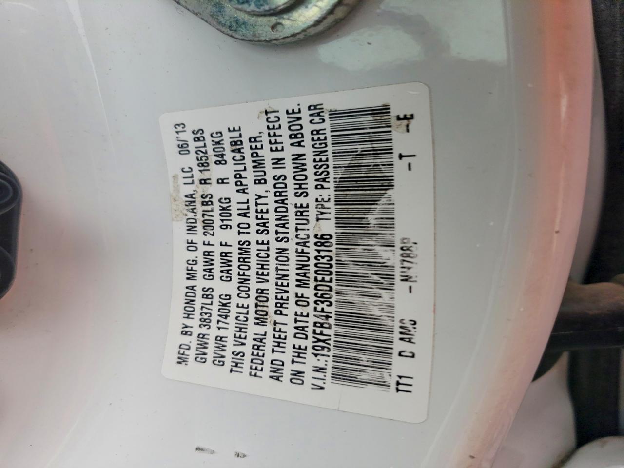 2013 Honda Civic Hybrid L White vin: 19XFB4F36DE003186