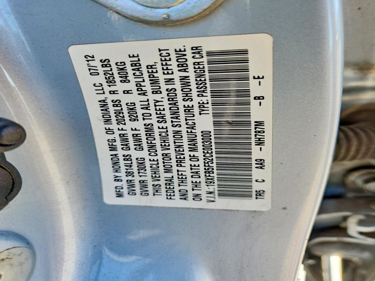 2012 Honda Civic Natural Gas Синий vin: 19XFB5F52CE003000