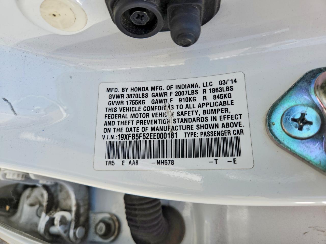 2014 Honda Civic Natural Gas White vin: 19XFB5F52EE000181