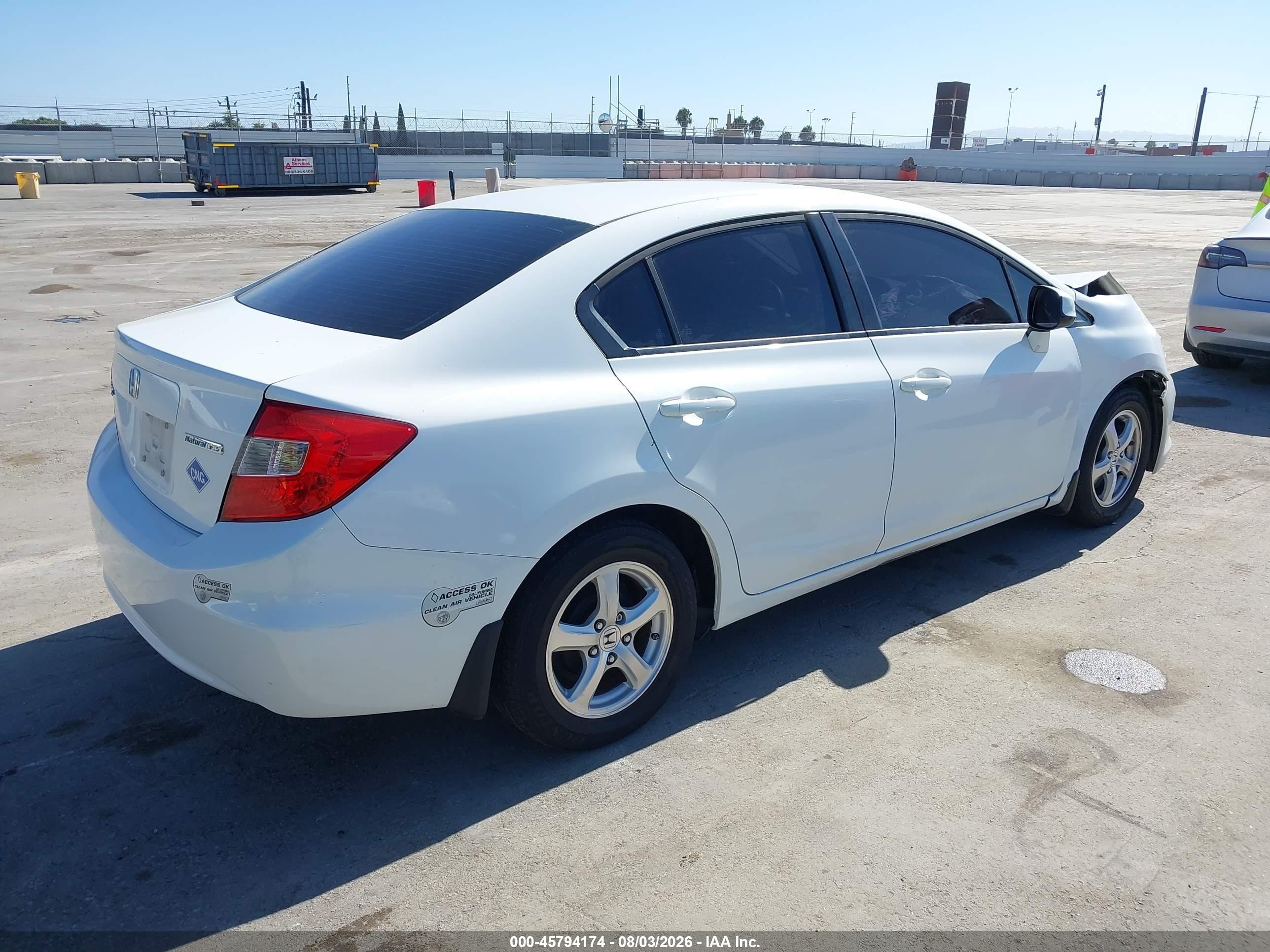 2012 Honda Civic Natural Gas White vin: 19XFB5F55CE000821