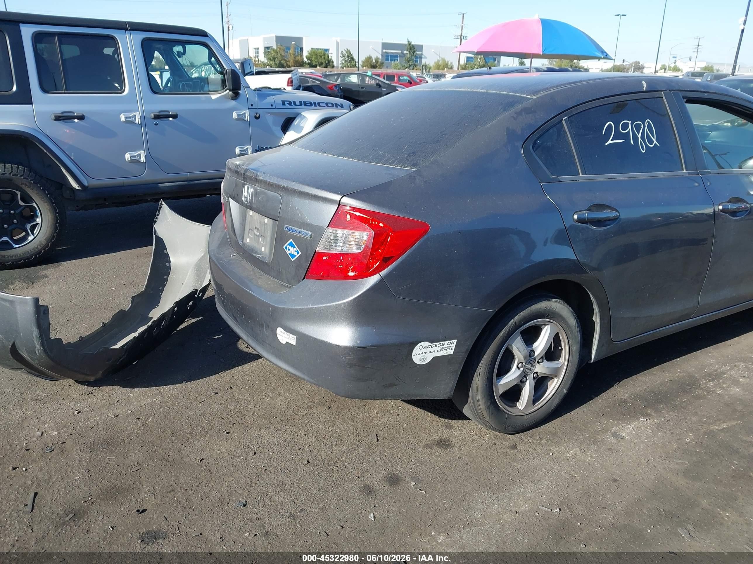 2012 Honda Civic Natural Gas Gray vin: 19XFB5F56CE002836
