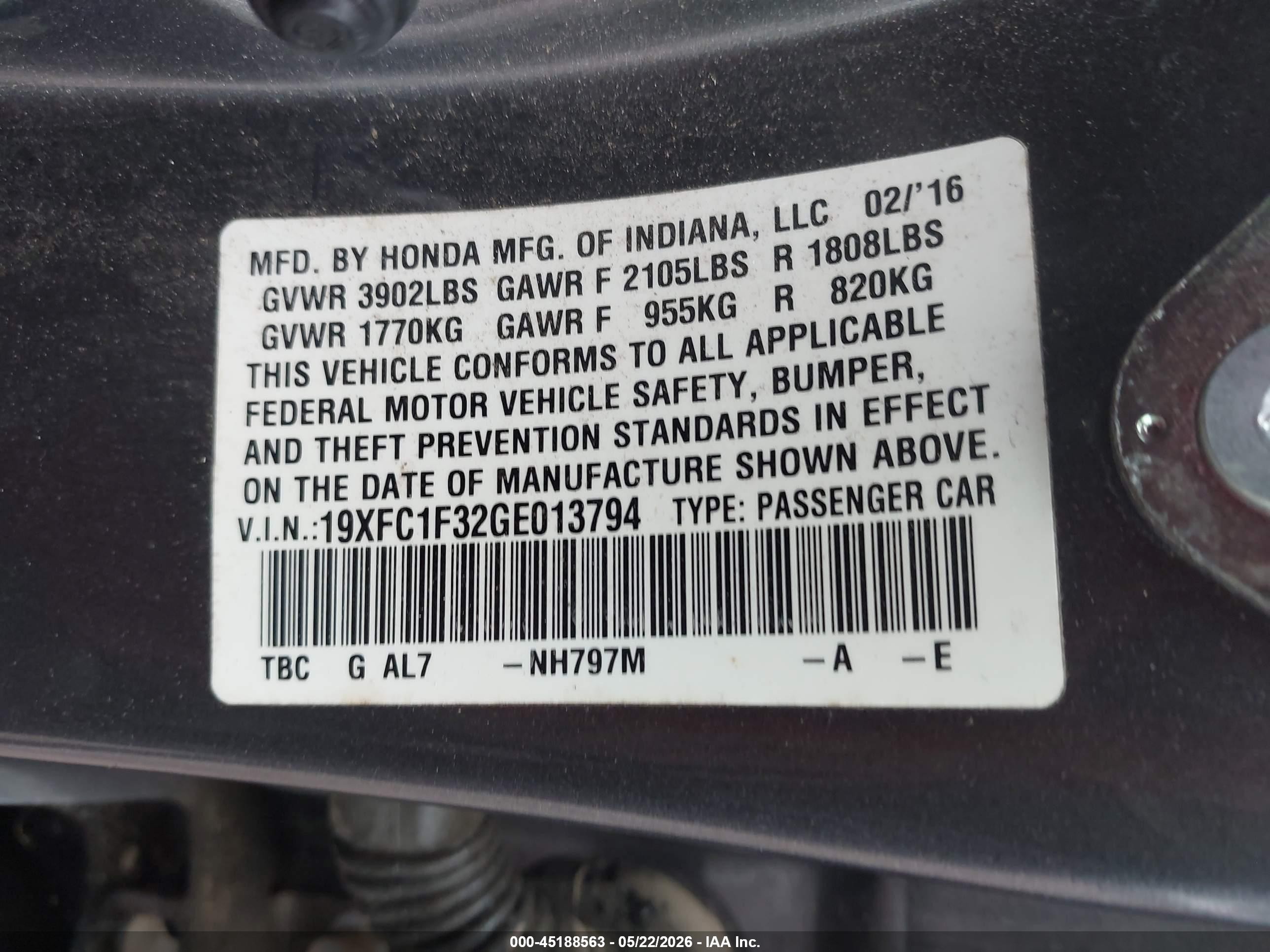2016 Honda Civic Ex-t Gray vin: 19XFC1F32GE013794