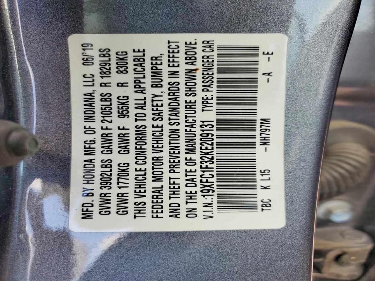 2019 Honda Civic Ex Silver vin: 19XFC1F32KE209131