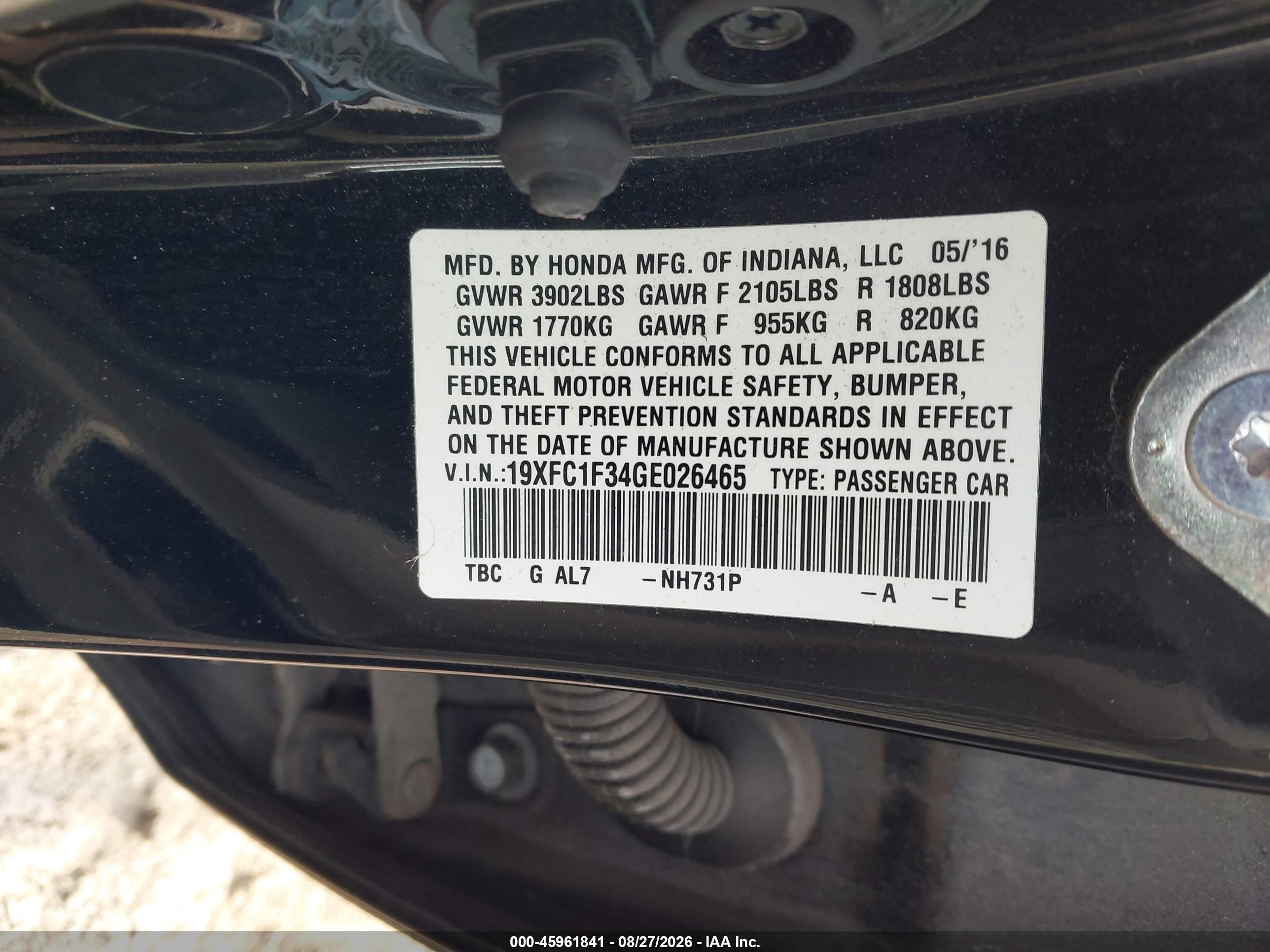 2016 Honda Civic Ex-t Black vin: 19XFC1F34GE026465