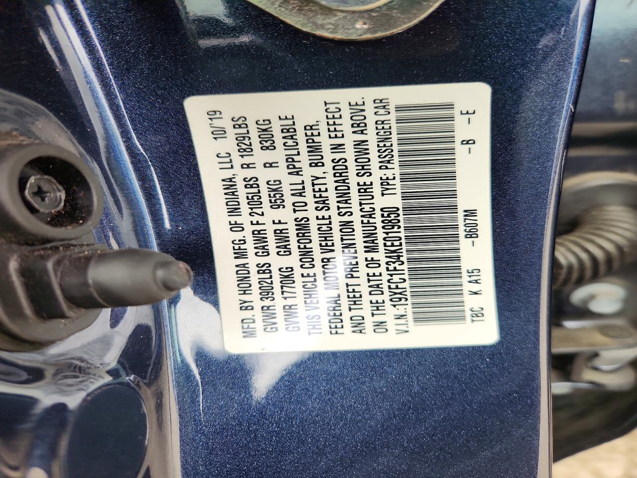 2019 Honda Civic Ex Blue vin: 19XFC1F34KE019850