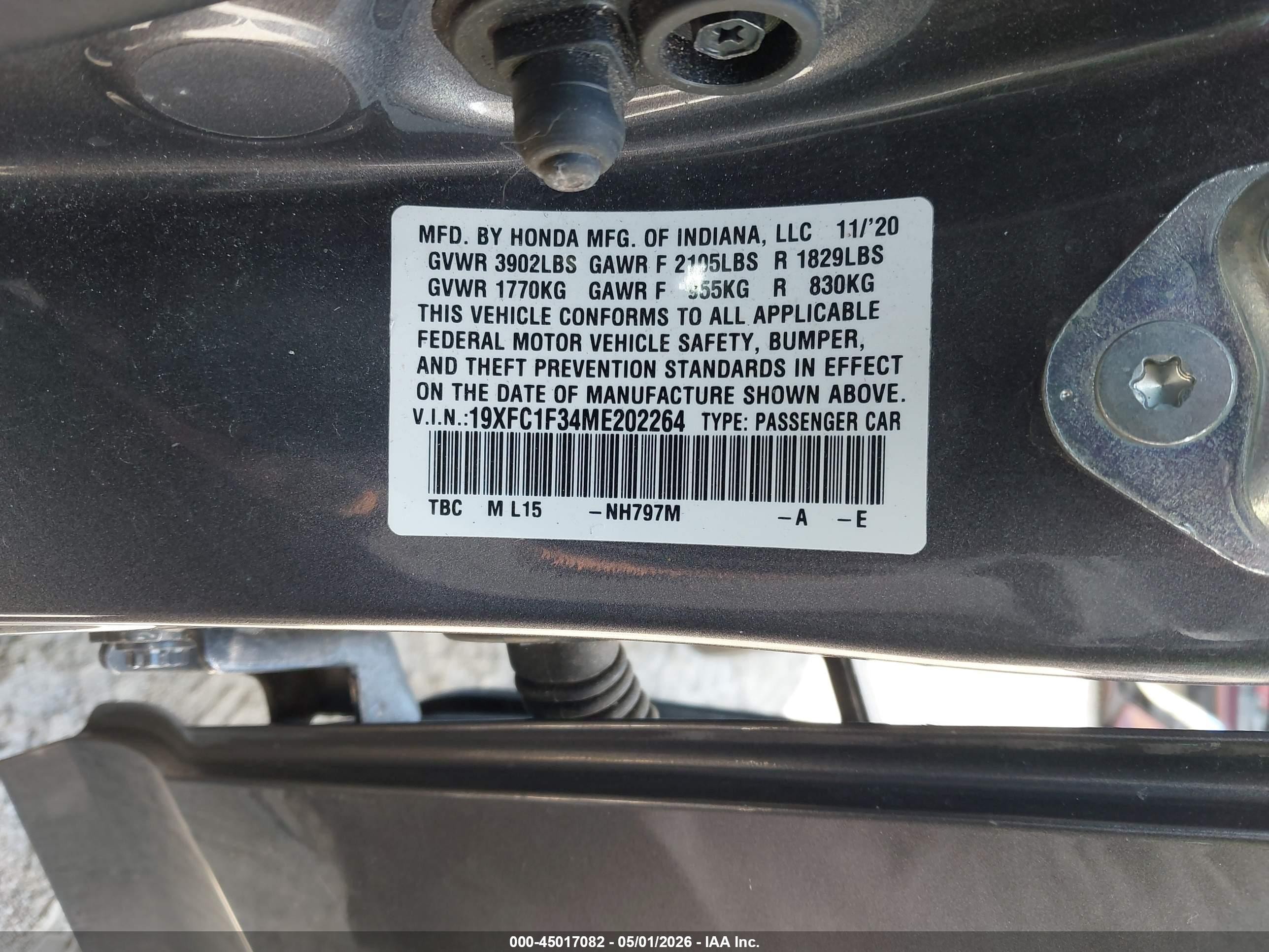 2021 Honda Civic Ex Gray vin: 19XFC1F34ME202264
