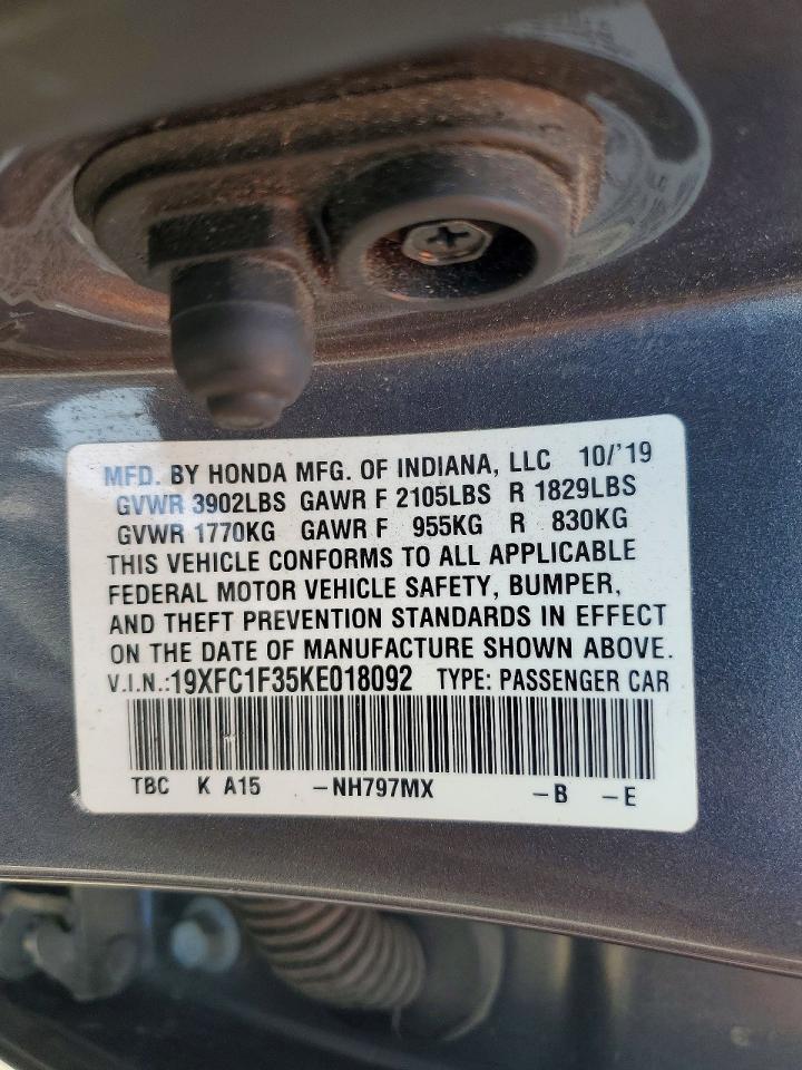 2019 Honda Civic Ex Gray vin: 19XFC1F35KE018092