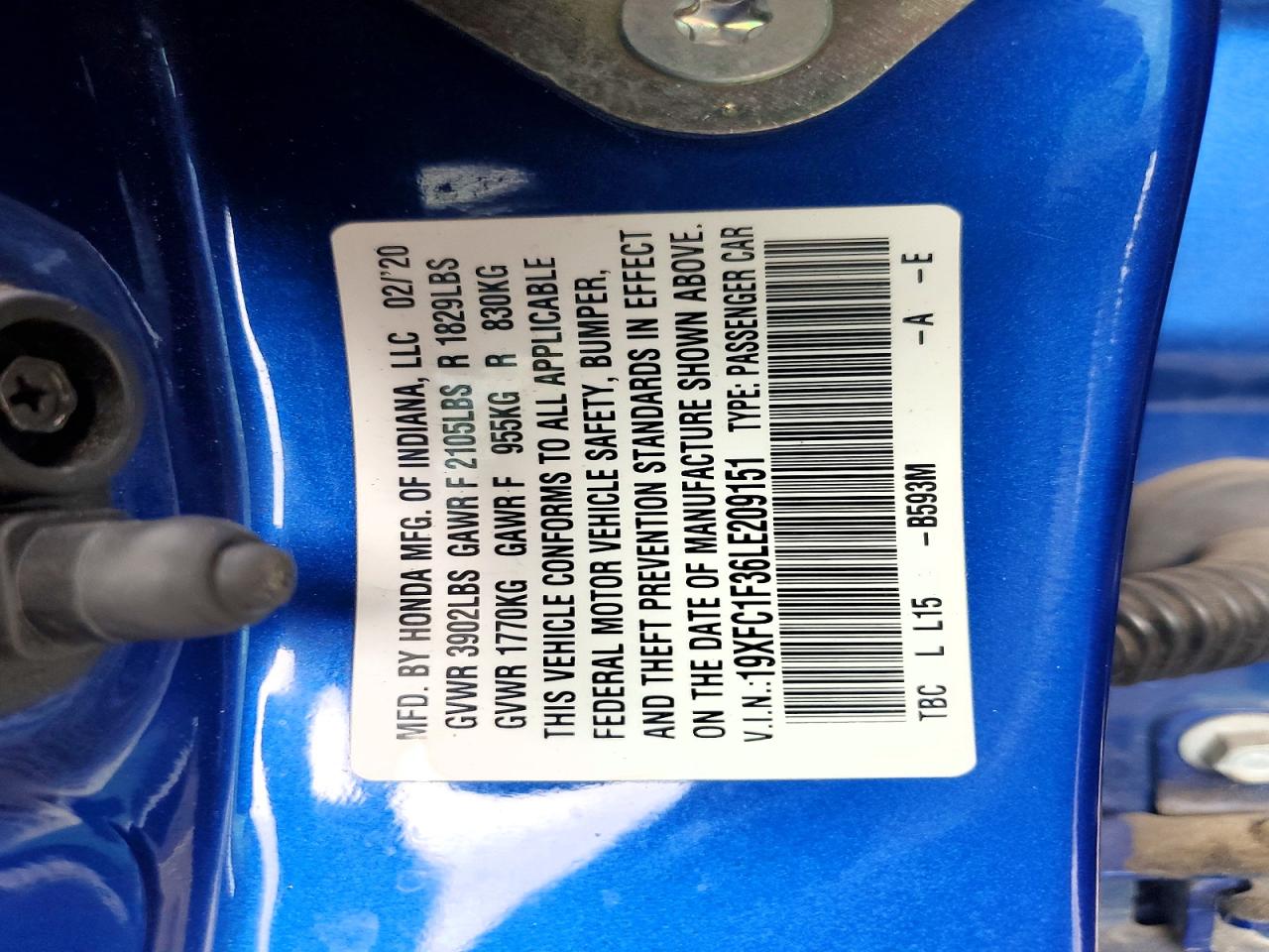 2020 Honda Civic Ex Blue vin: 19XFC1F36LE209151