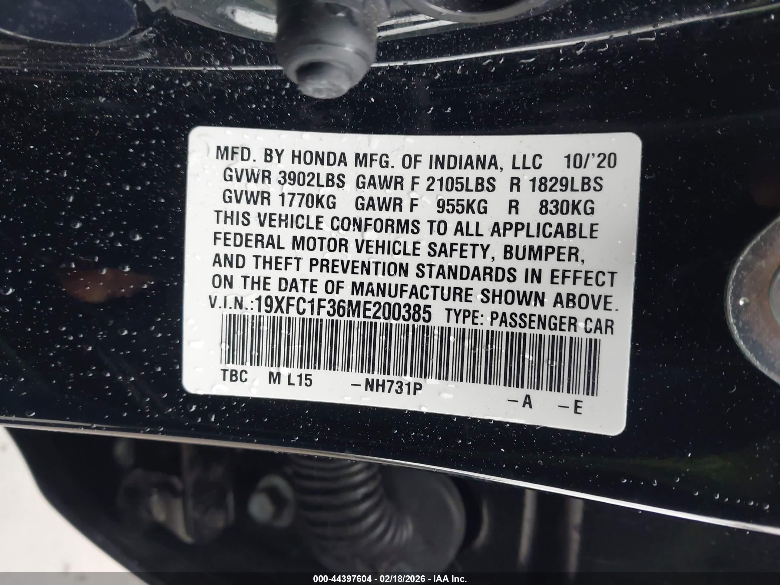 2021 Honda Civic Ex Black vin: 19XFC1F36ME200385