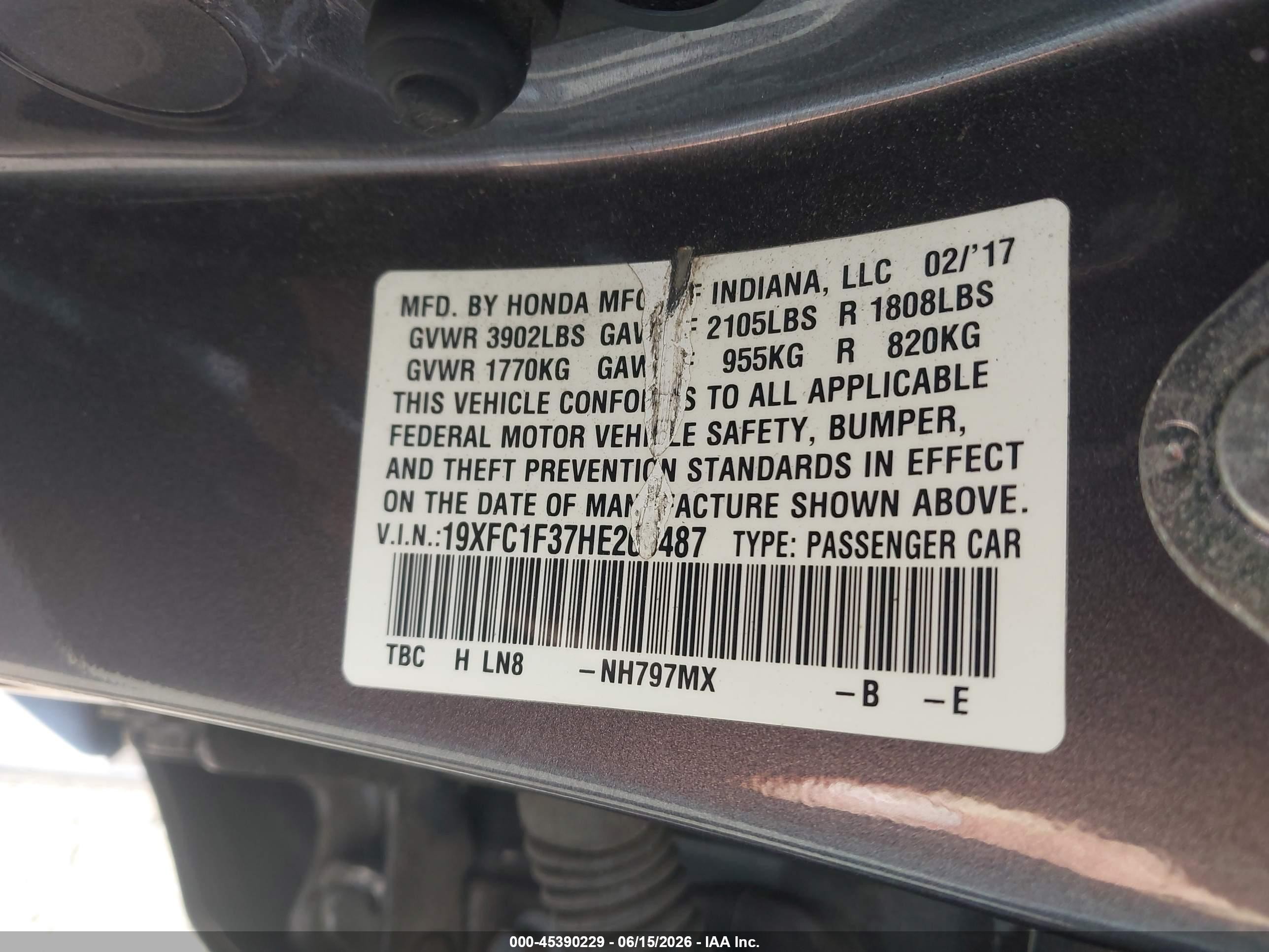 2017 Honda Civic Ex-t Gray vin: 19XFC1F37HE209487