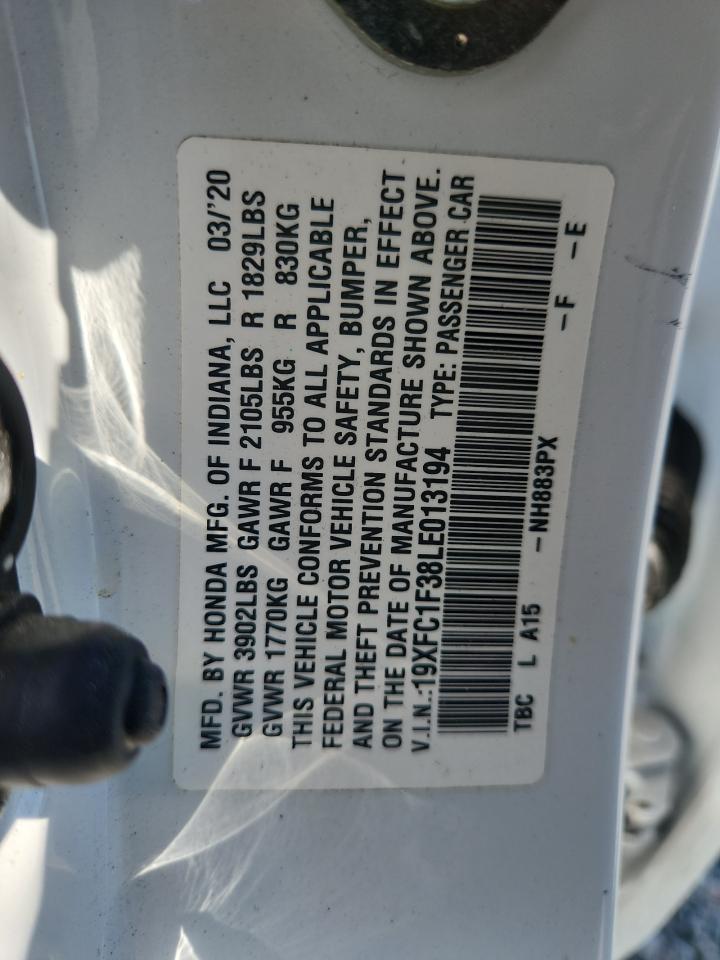 2020 Honda Civic Ex White vin: 19XFC1F38LE013194