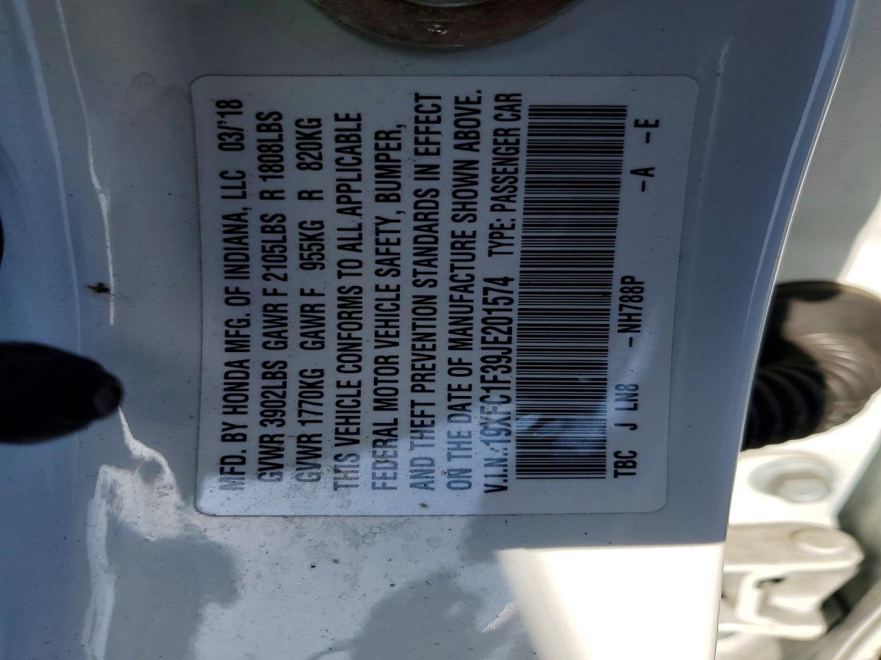 2018 Honda Civic Ex White vin: 19XFC1F39JE201574