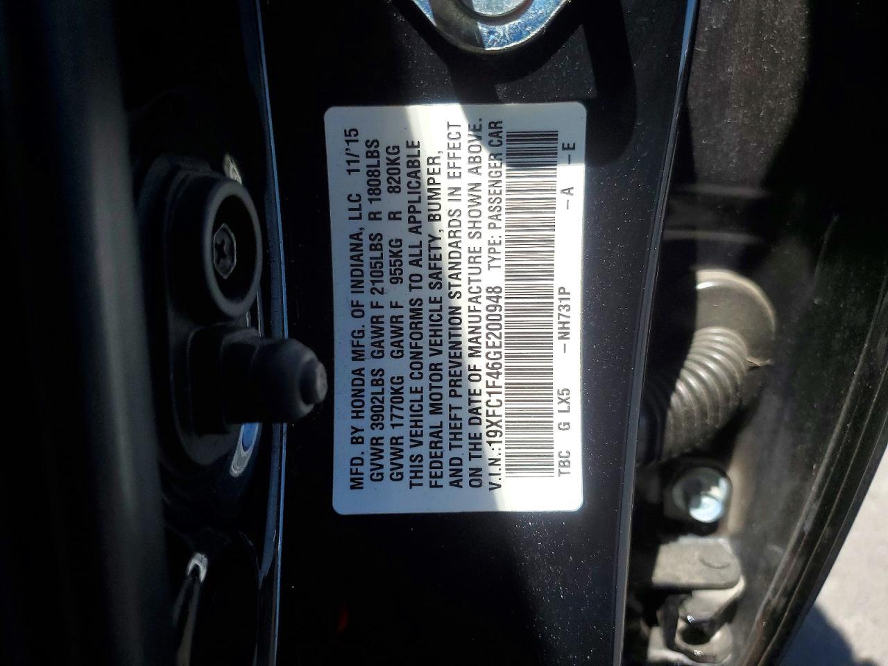 2016 Honda Civic Ex Black vin: 19XFC1F46GE200948