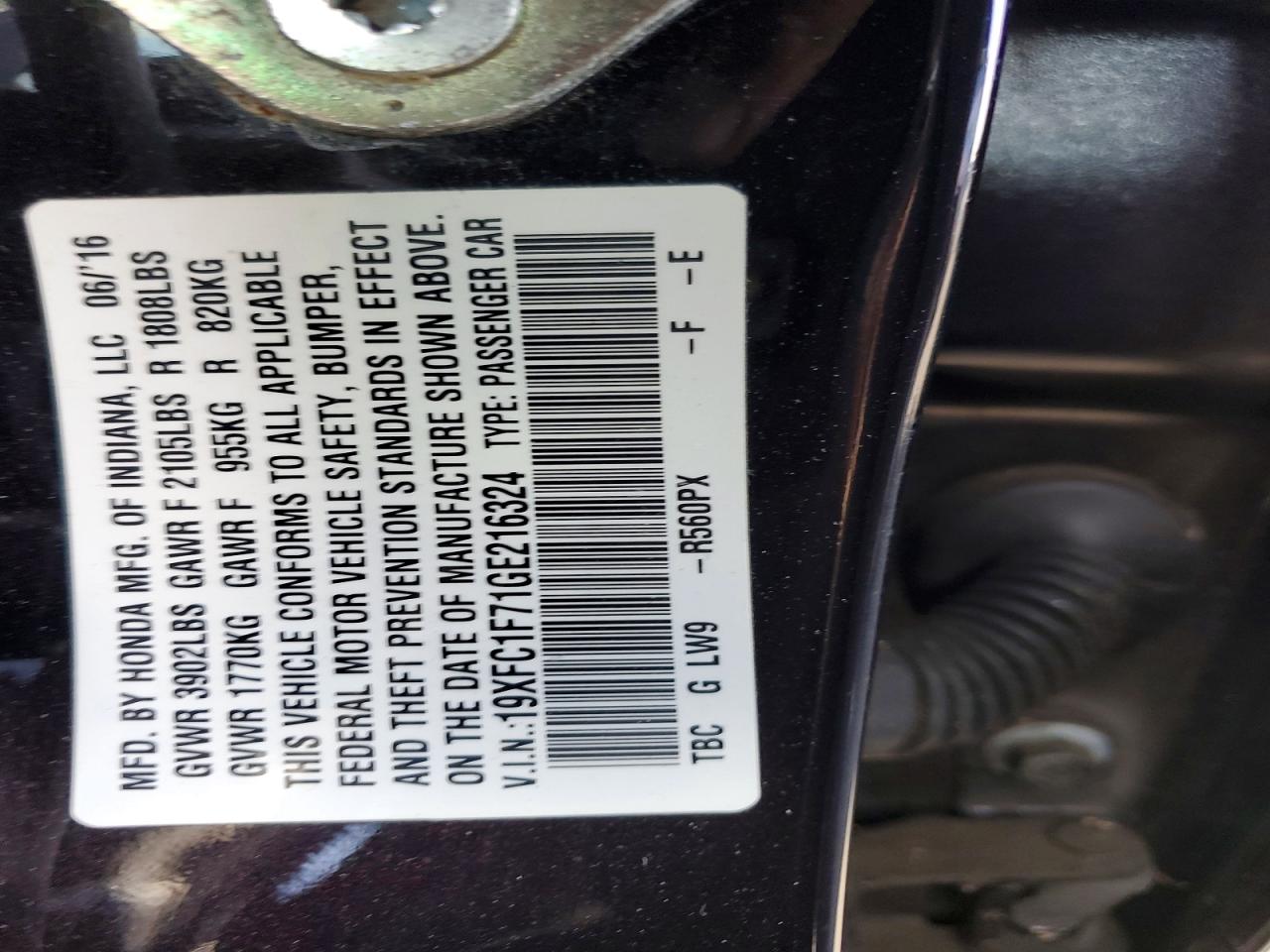 2016 Honda Civic Exl Черный vin: 19XFC1F71GE216324