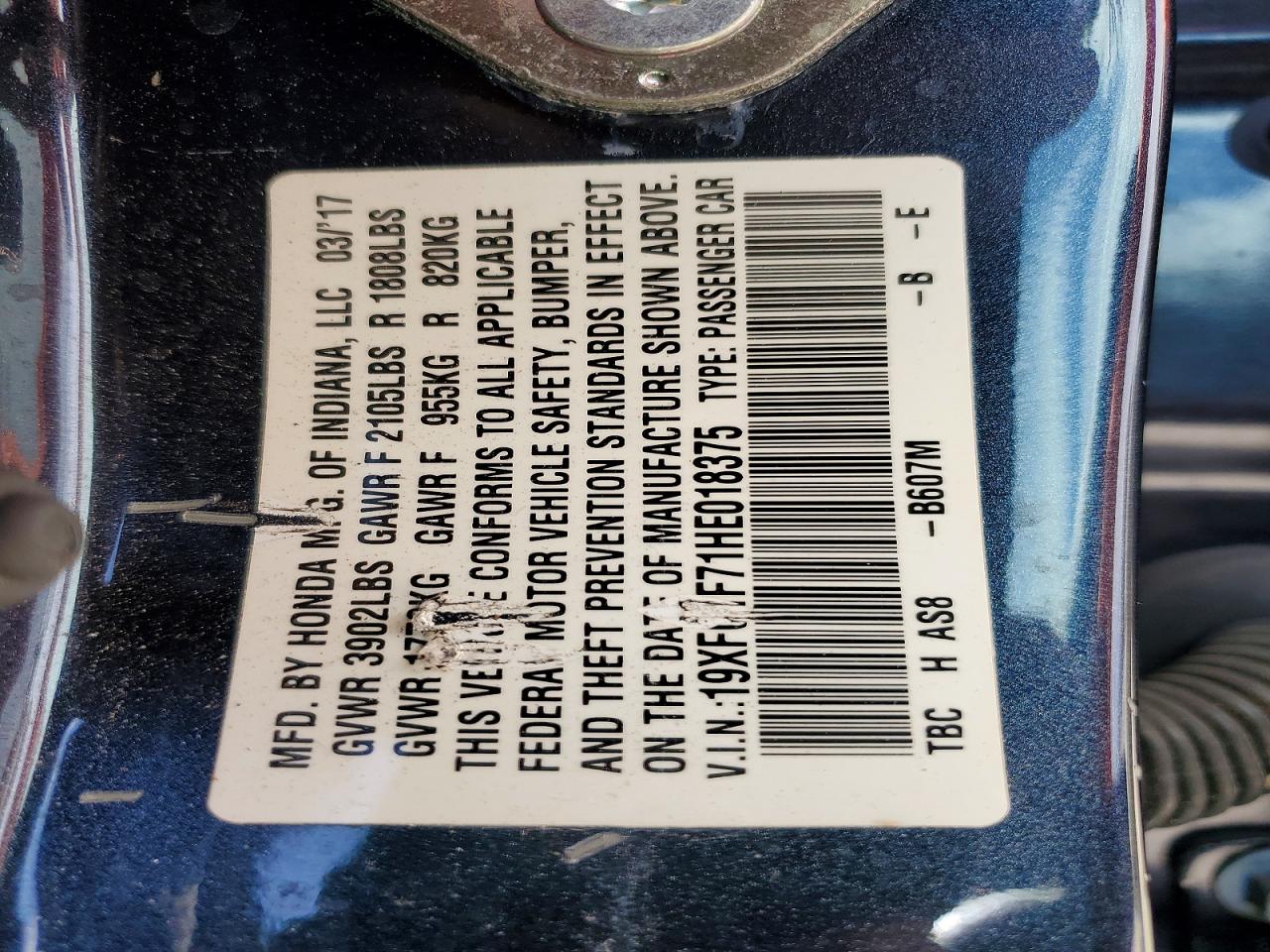 2017 Honda Civic Exl Blue vin: 19XFC1F71HE018375