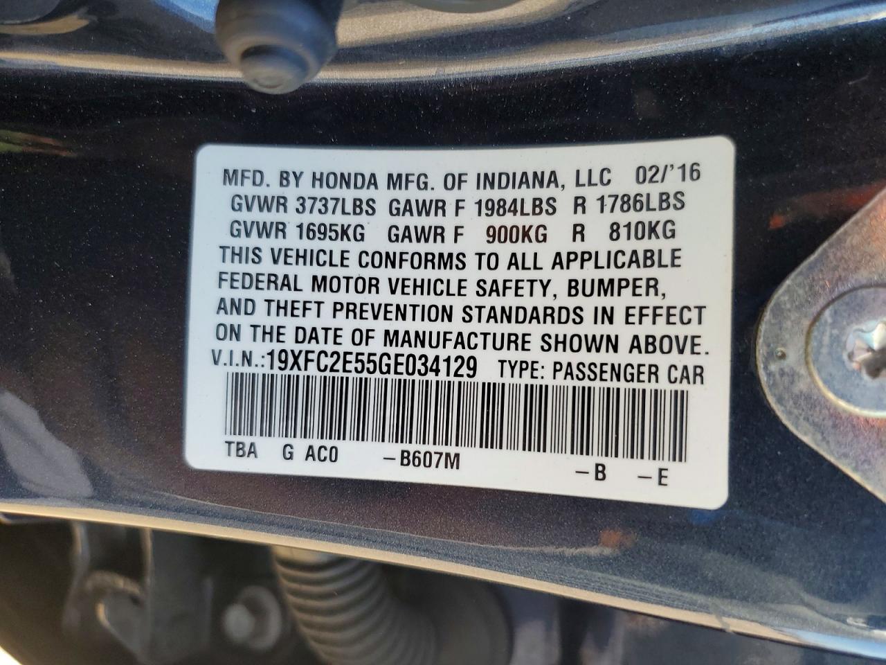 2016 Honda Civic Lx Gray vin: 19XFC2E55GE034129