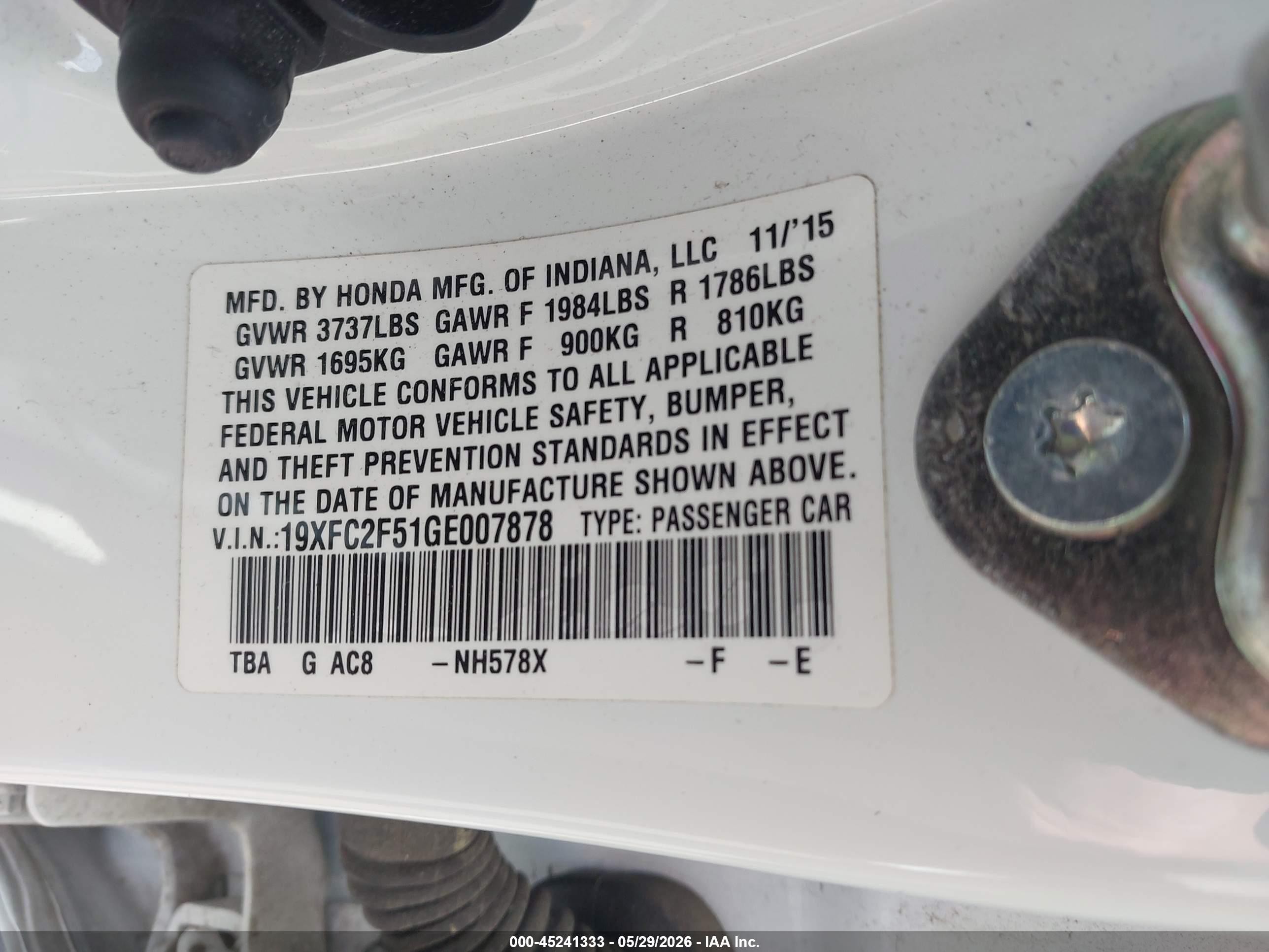 2016 Honda Civic Lx White vin: 19XFC2F51GE007878