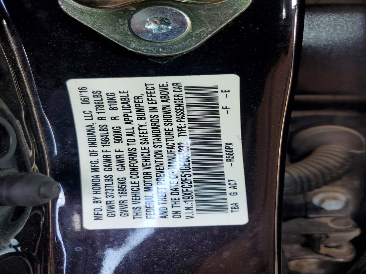 2016 Honda Civic Lx Black vin: 19XFC2F51GE065232