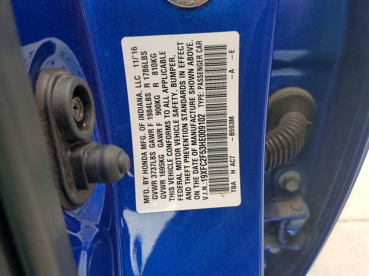 2017 Honda Civic Lx Blue vin: 19XFC2F53HE009102