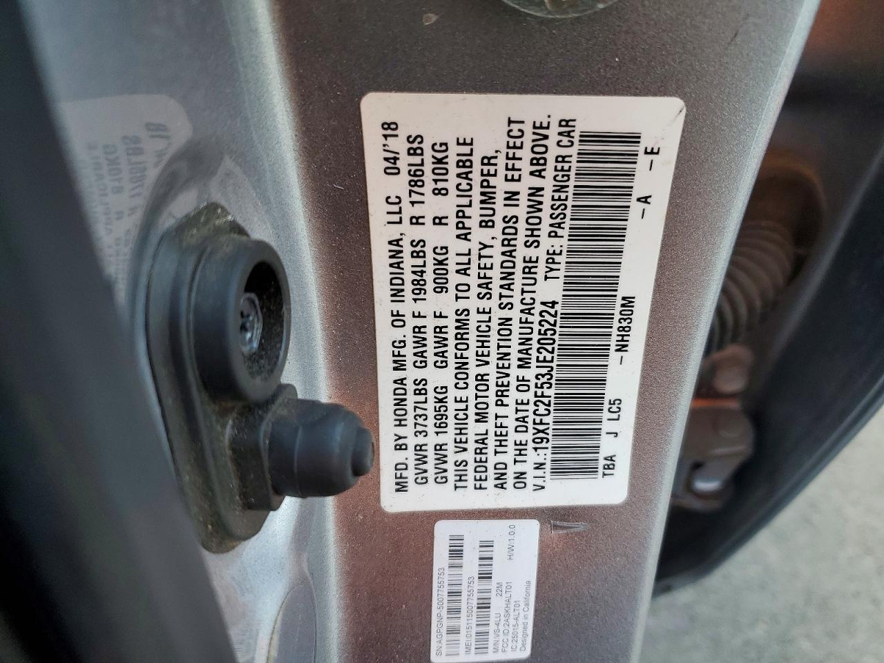 2018 Honda Civic Lx Серебряный vin: 19XFC2F53JE205224