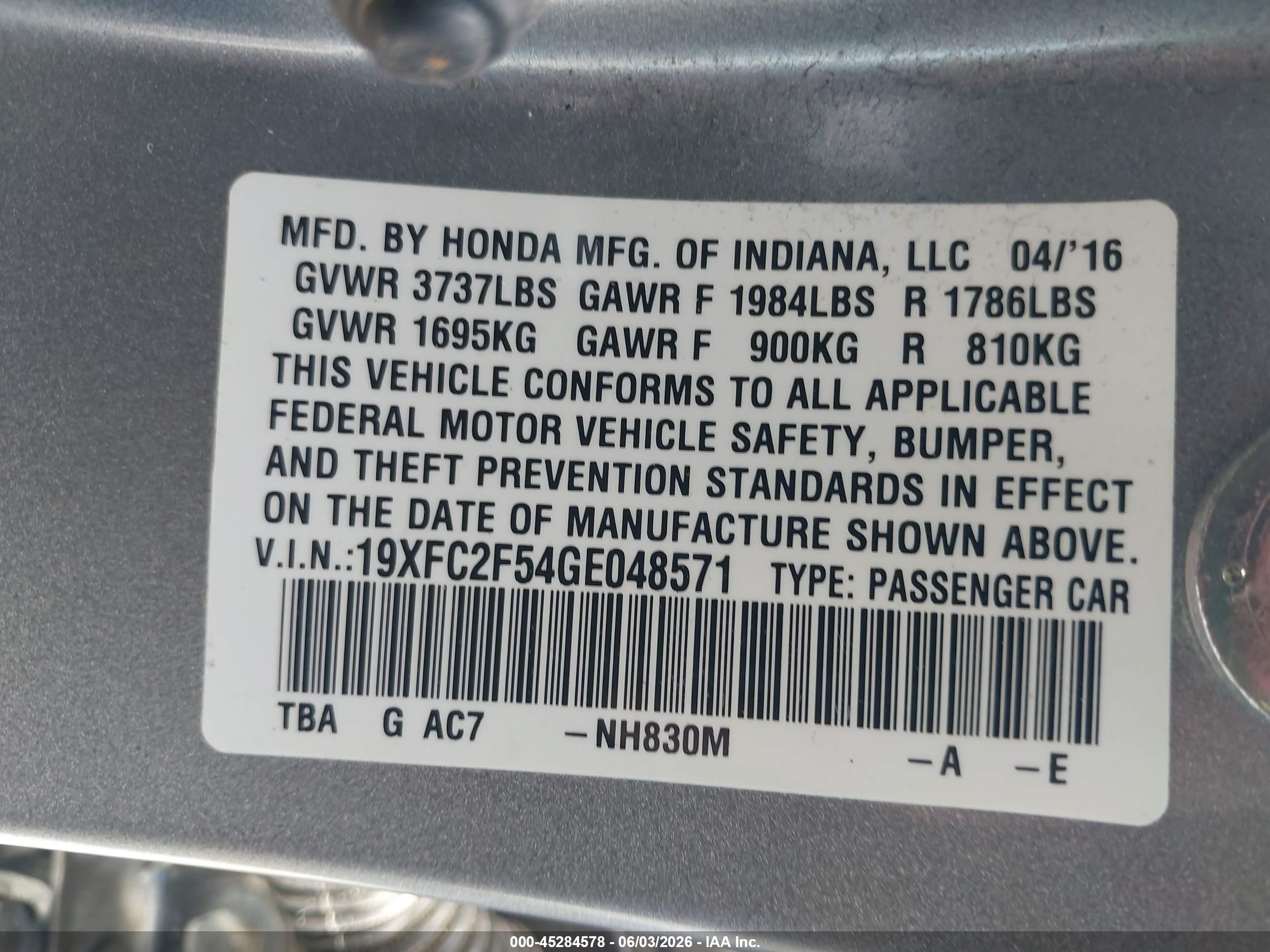 2016 Honda Civic Lx Silver vin: 19XFC2F54GE048571