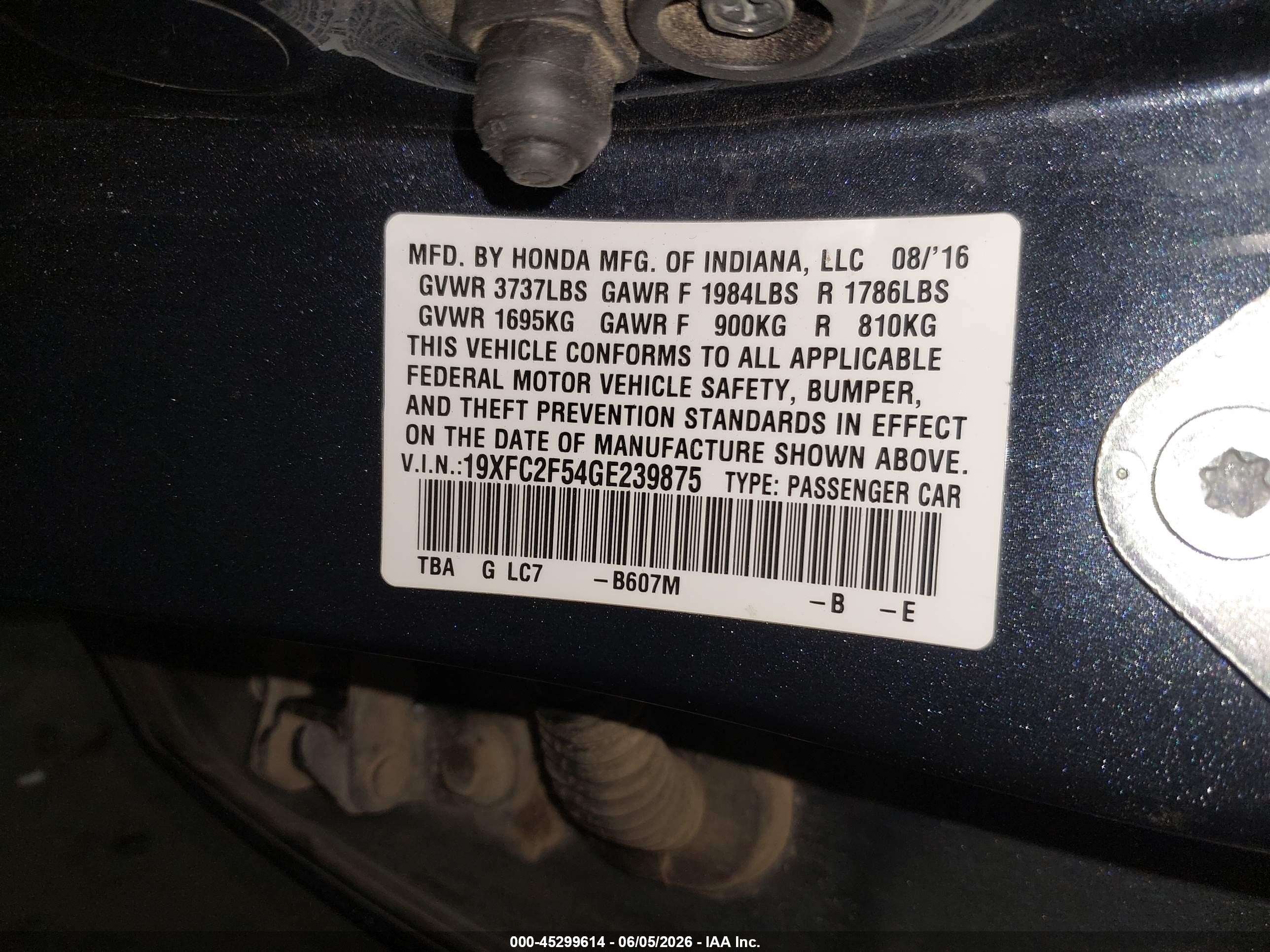 2016 Honda Civic Lx Синий vin: 19XFC2F54GE239875