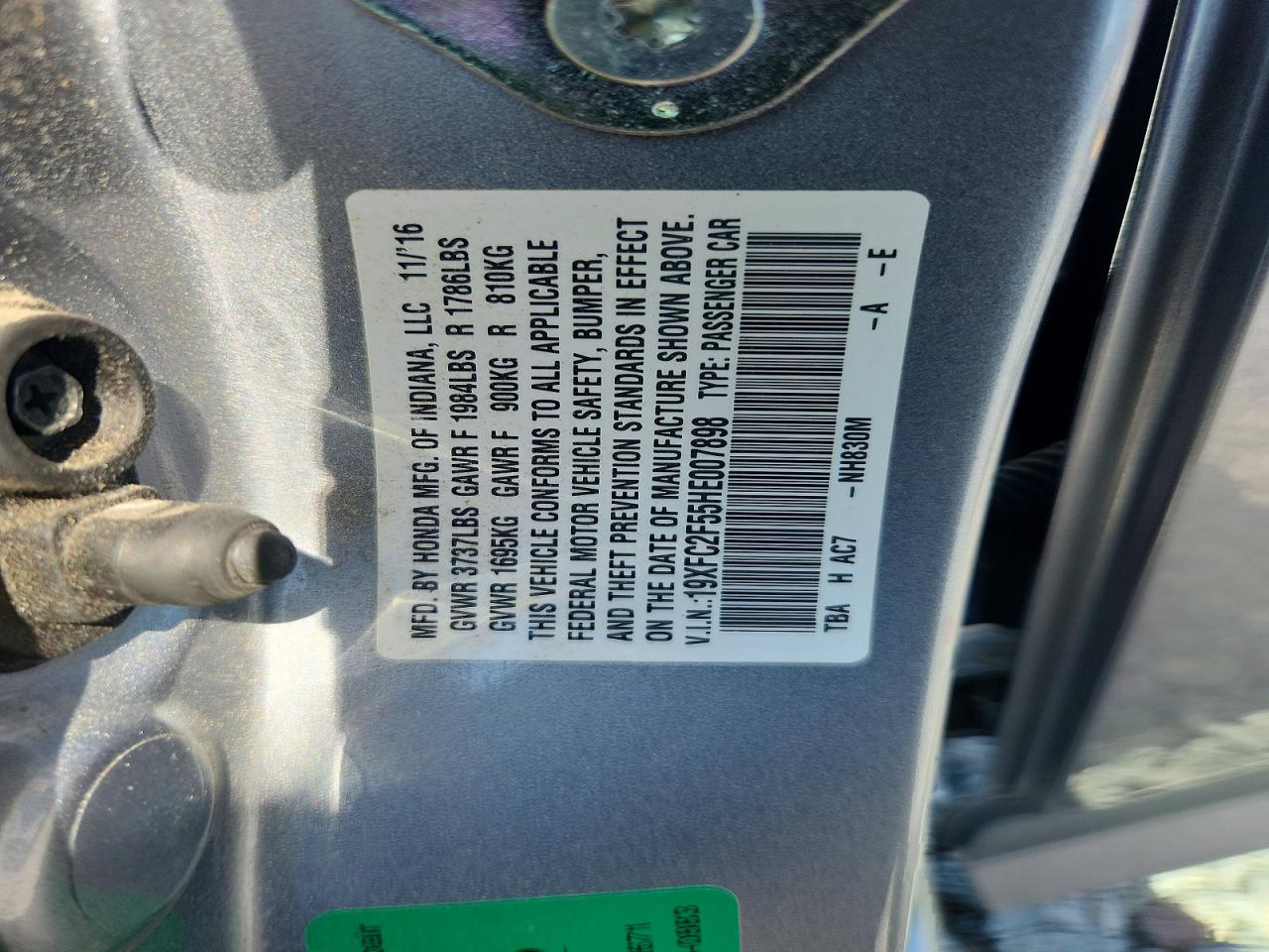 2017 Honda Civic Lx Silver vin: 19XFC2F55HE007898