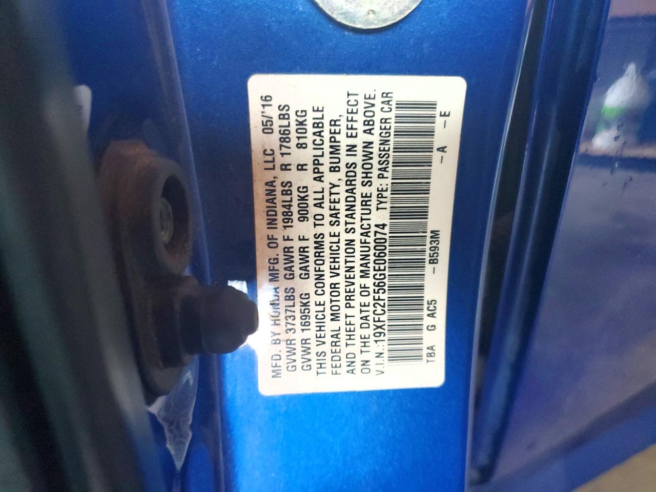 2016 Honda Civic Lx Синий vin: 19XFC2F56GE060074