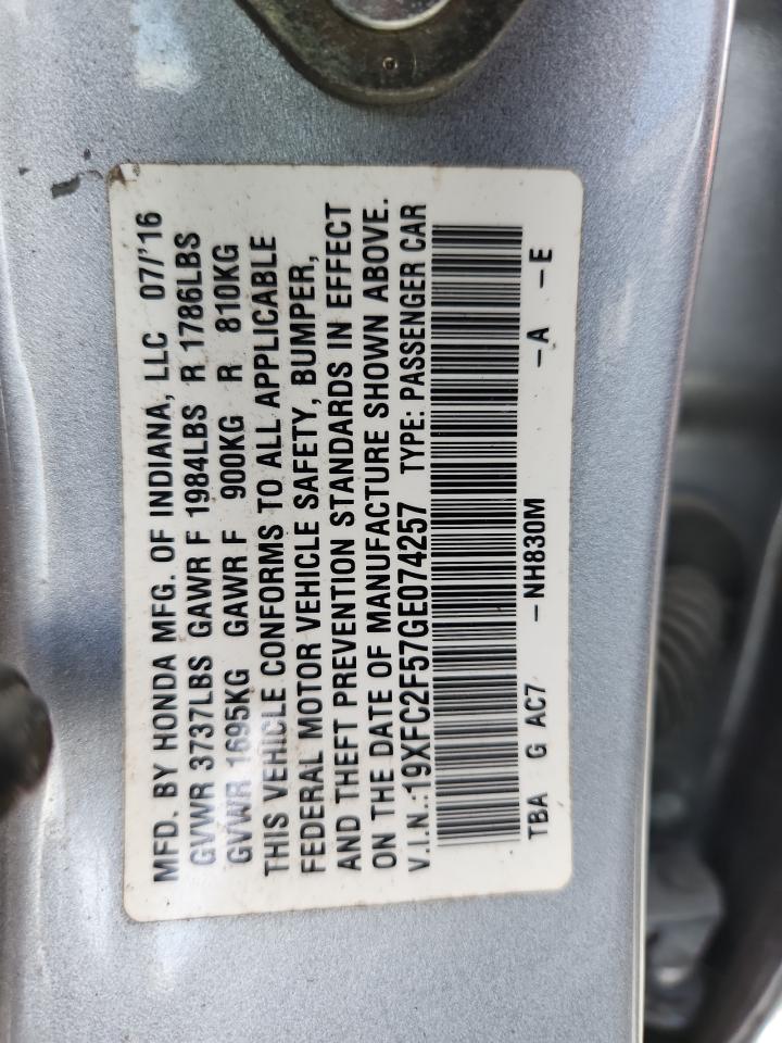 2016 Honda Civic Lx Silver vin: 19XFC2F57GE074257
